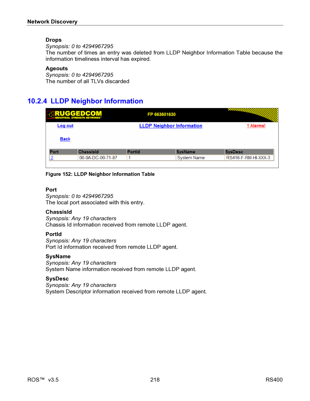 RuggedCom RS400 manual Lldp Neighbor Information 