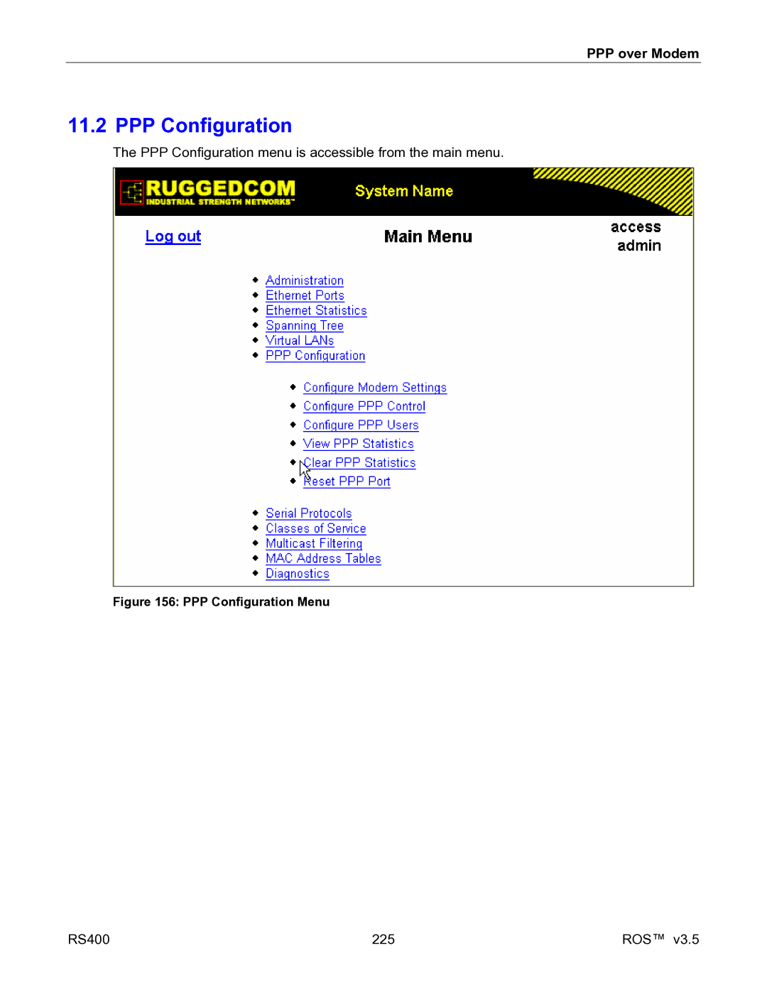 RuggedCom RS400 manual PPP Configuration Menu 