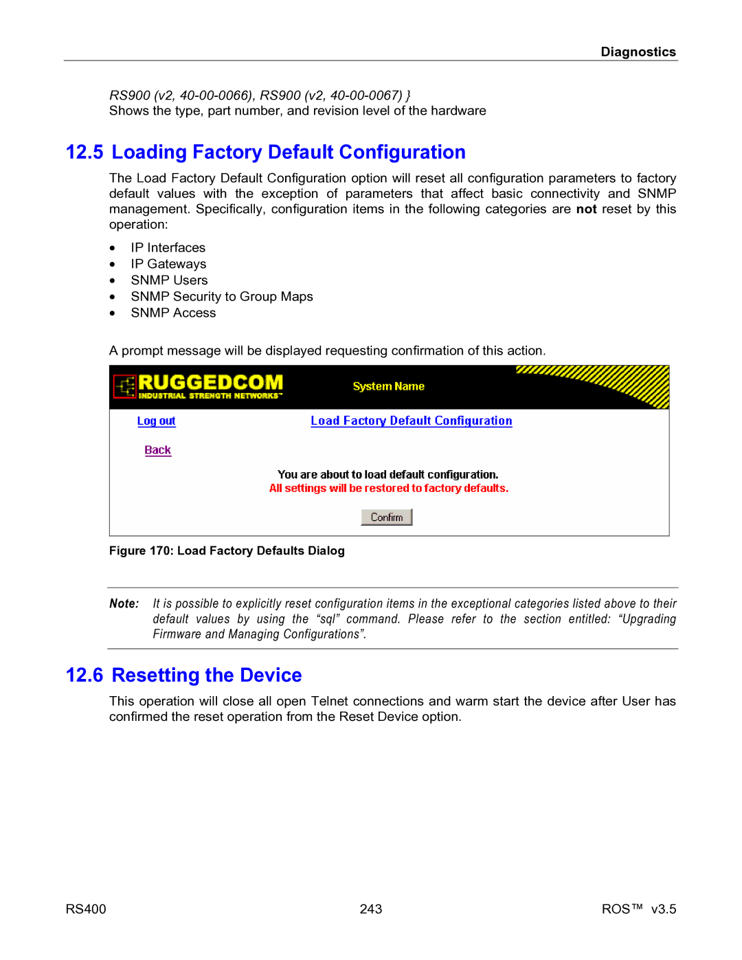 RuggedCom RS400 manual Loading Factory Default Configuration, Resetting the Device, RS900 v2, 40-00-0066, RS900 v2 