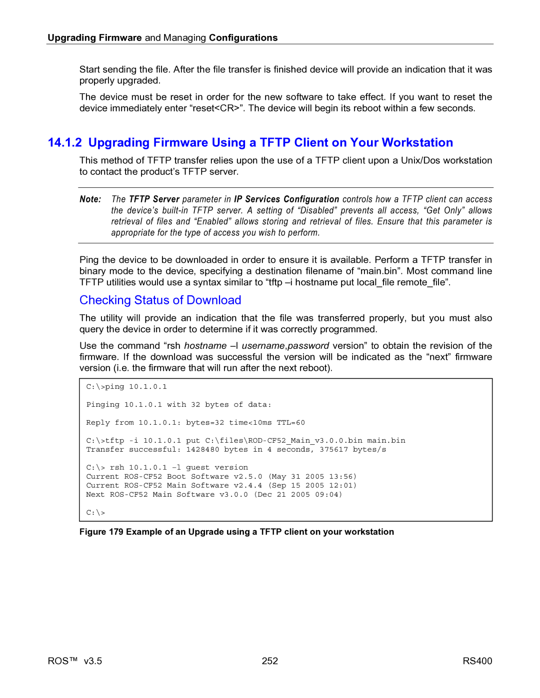 RuggedCom RS400 manual Upgrading Firmware Using a Tftp Client on Your Workstation, Checking Status of Download 