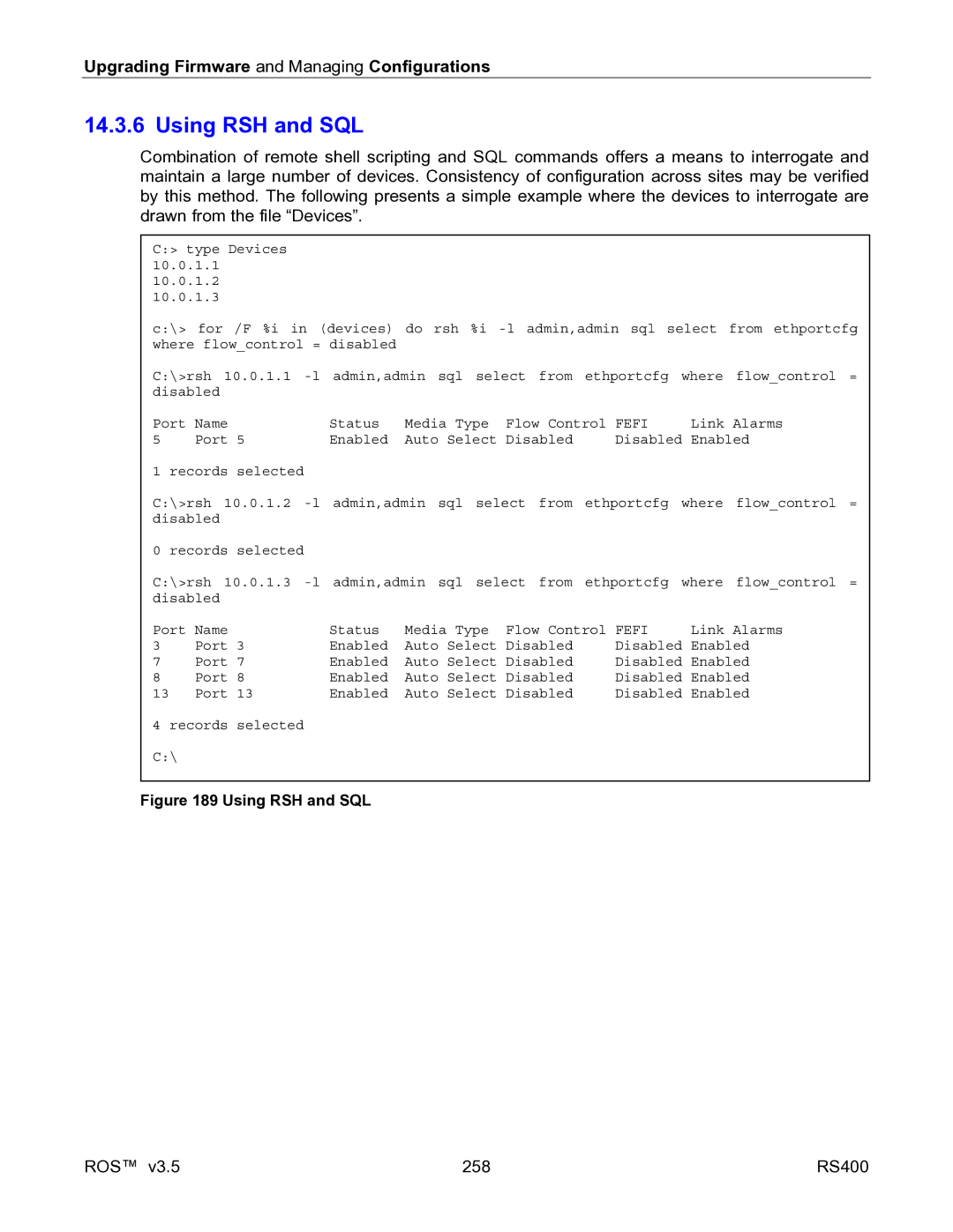 RuggedCom RS400 manual Using RSH and SQL 