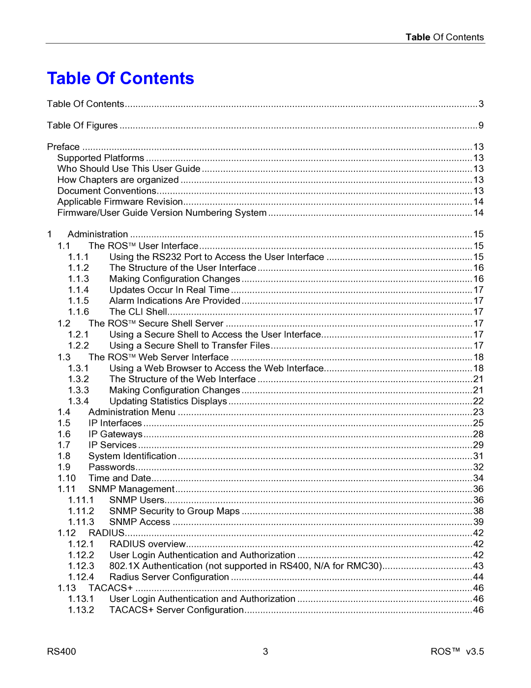 RuggedCom RS400 manual Table Of Contents 