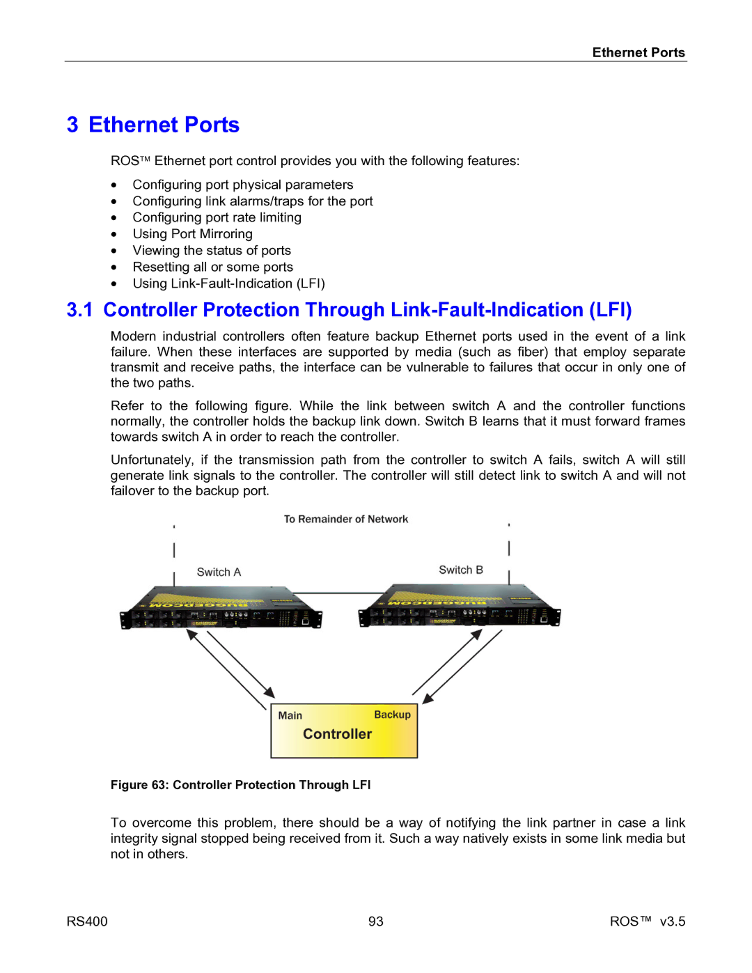 RuggedCom RS400 manual Controller Protection Through Link-Fault-Indication LFI, Ethernet Ports 