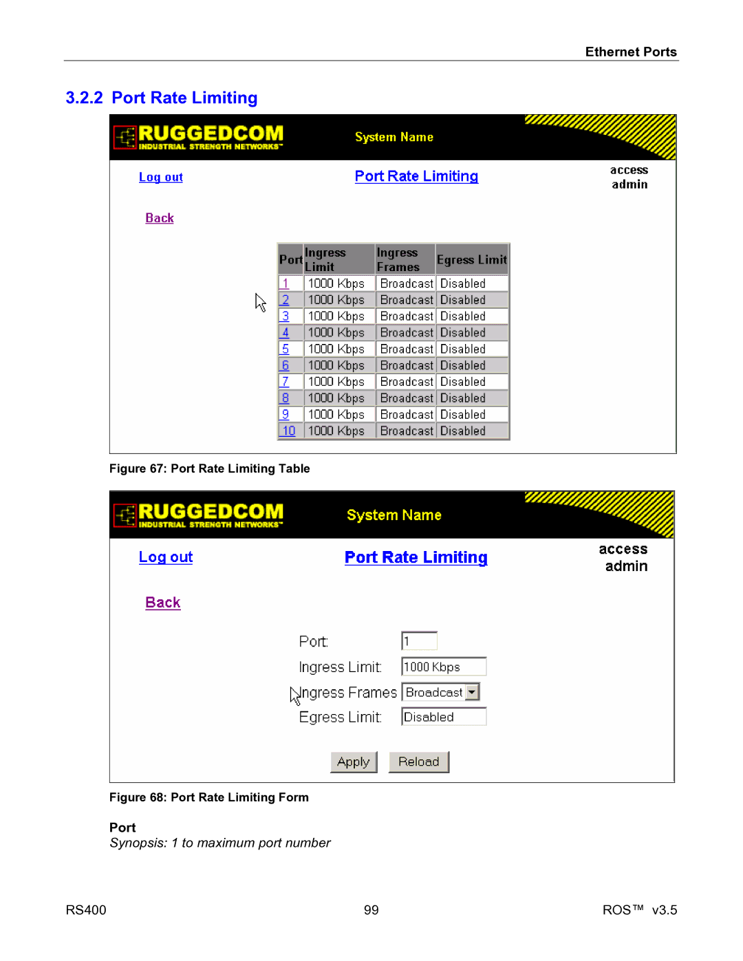 RuggedCom RS400 manual Port Rate Limiting Table 