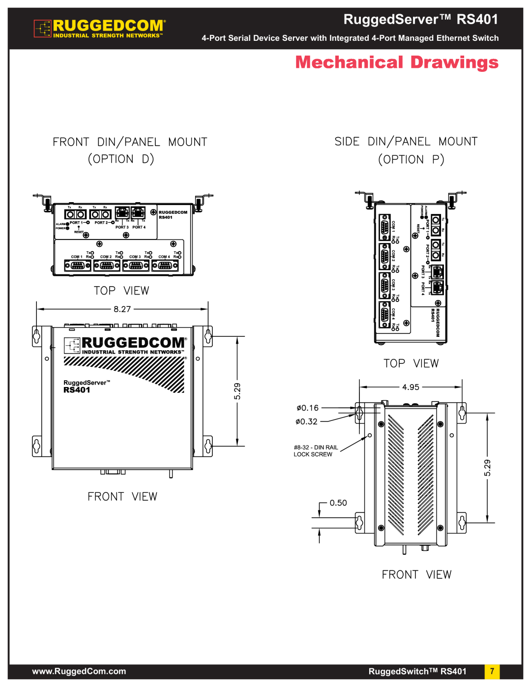 RuggedCom warranty Mechanical Drawings, RuggedServer RS401, RuggedSwitchTM RS401 