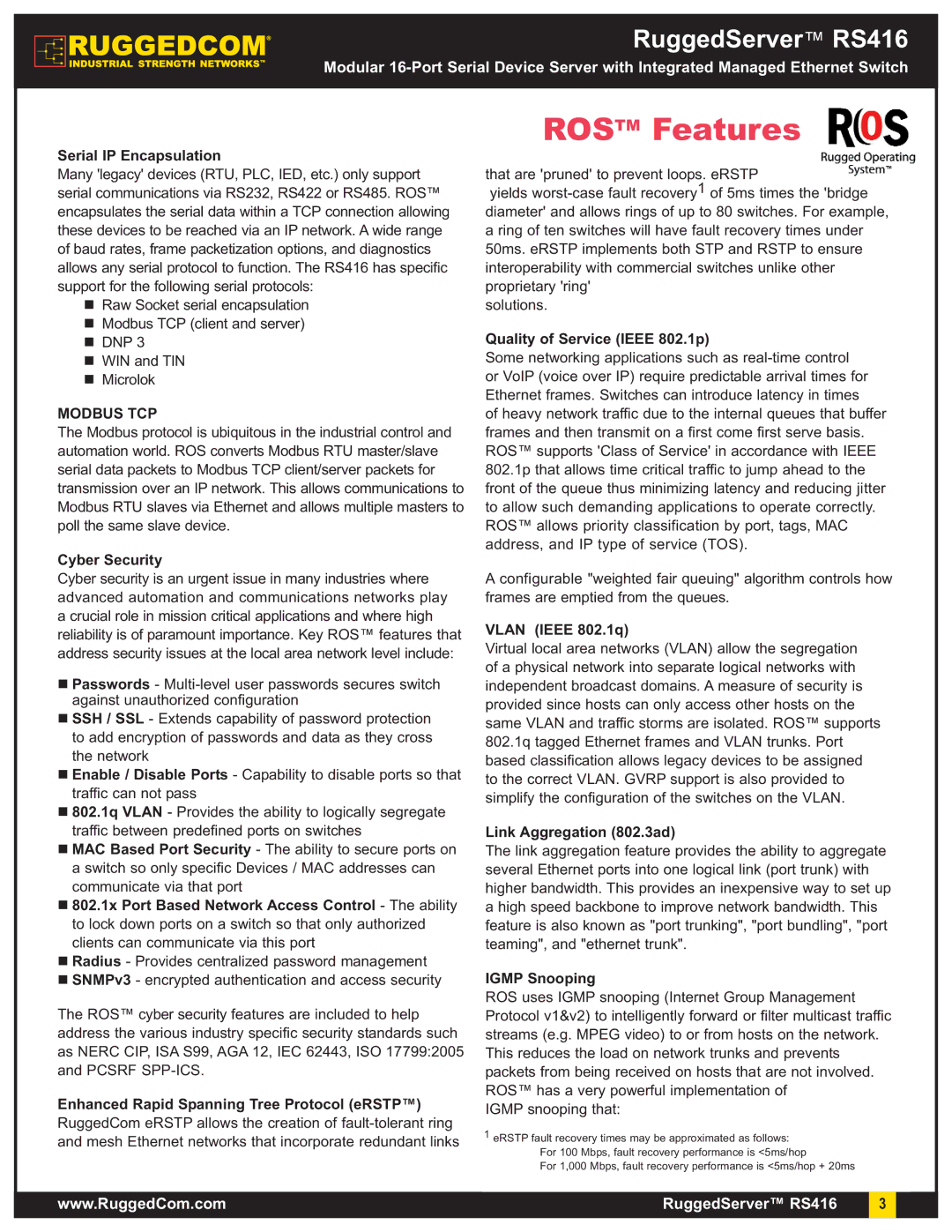 RuggedCom RS416 warranty Rostm Features 