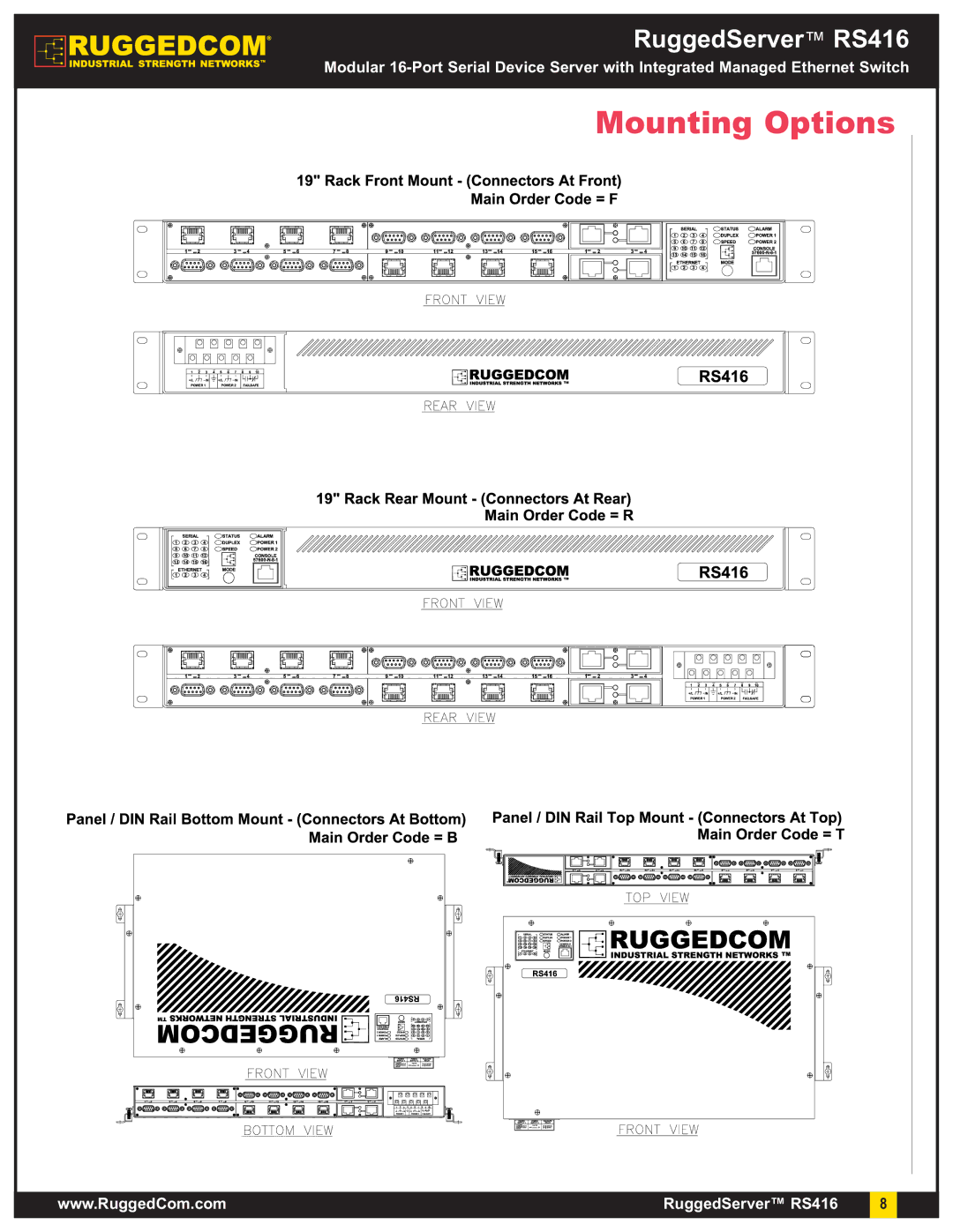 RuggedCom RS416 warranty Mounting Options 