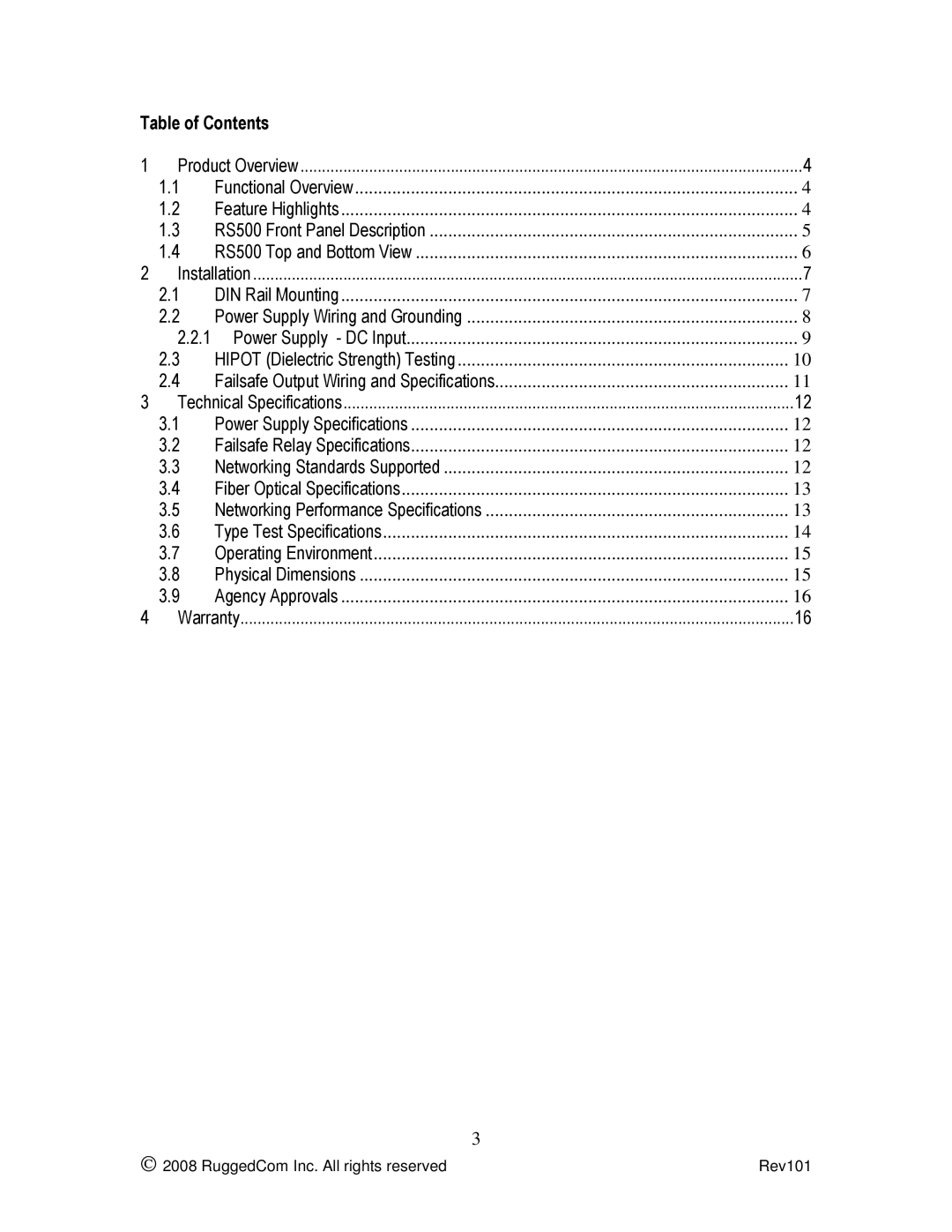 RuggedCom RS500 manual Table of Contents 