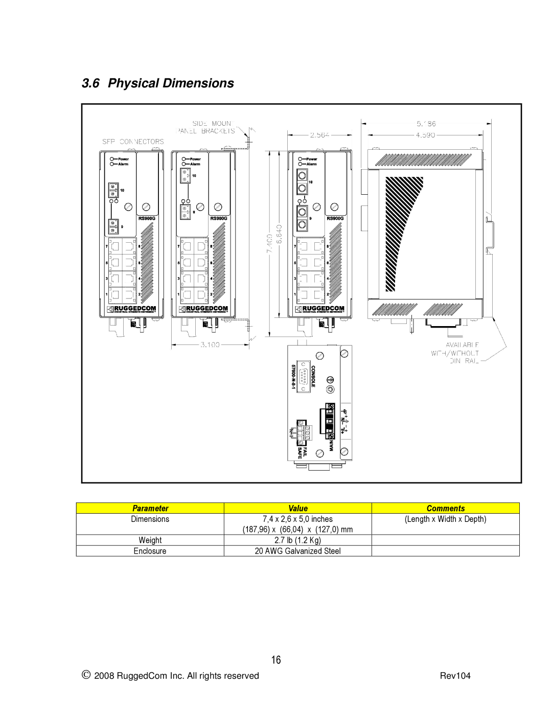 RuggedCom RS900G manual Physical Dimensions 