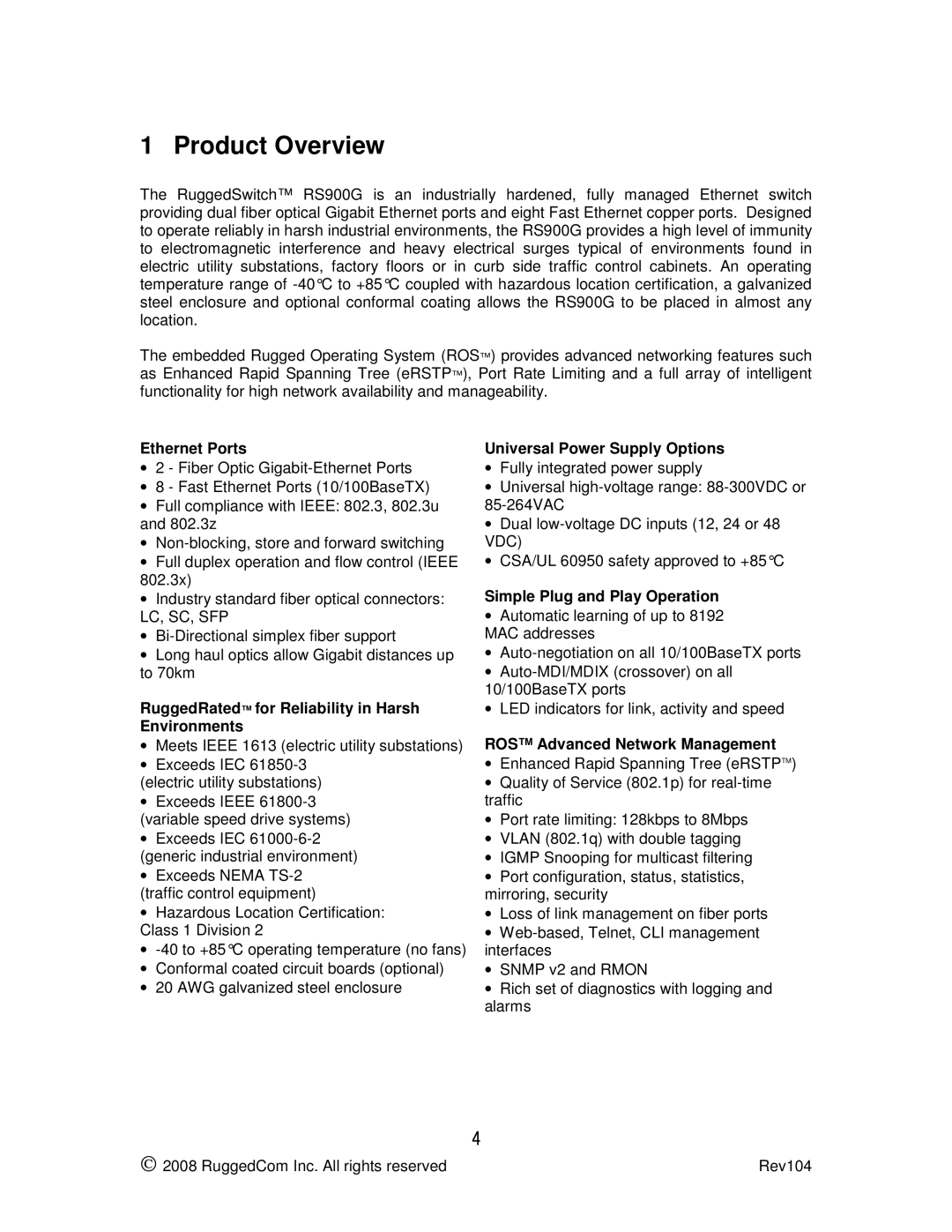 RuggedCom RS900G manual Product Overview, Ethernet Ports 