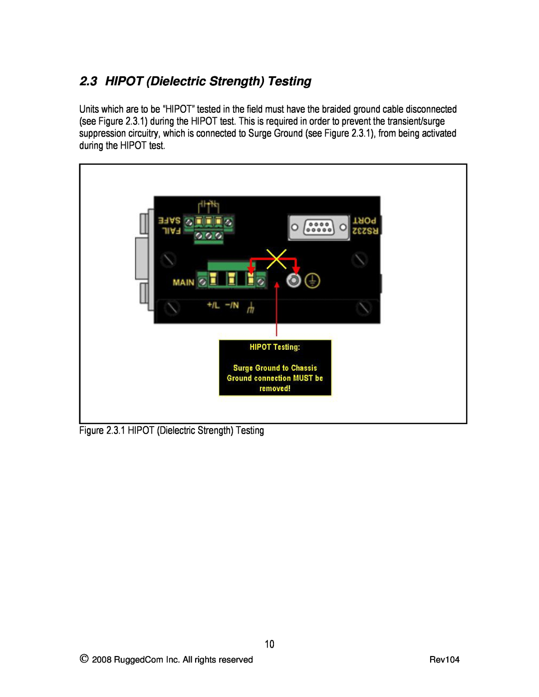 RuggedCom RS900G manual HIPOT Dielectric Strength Testing 