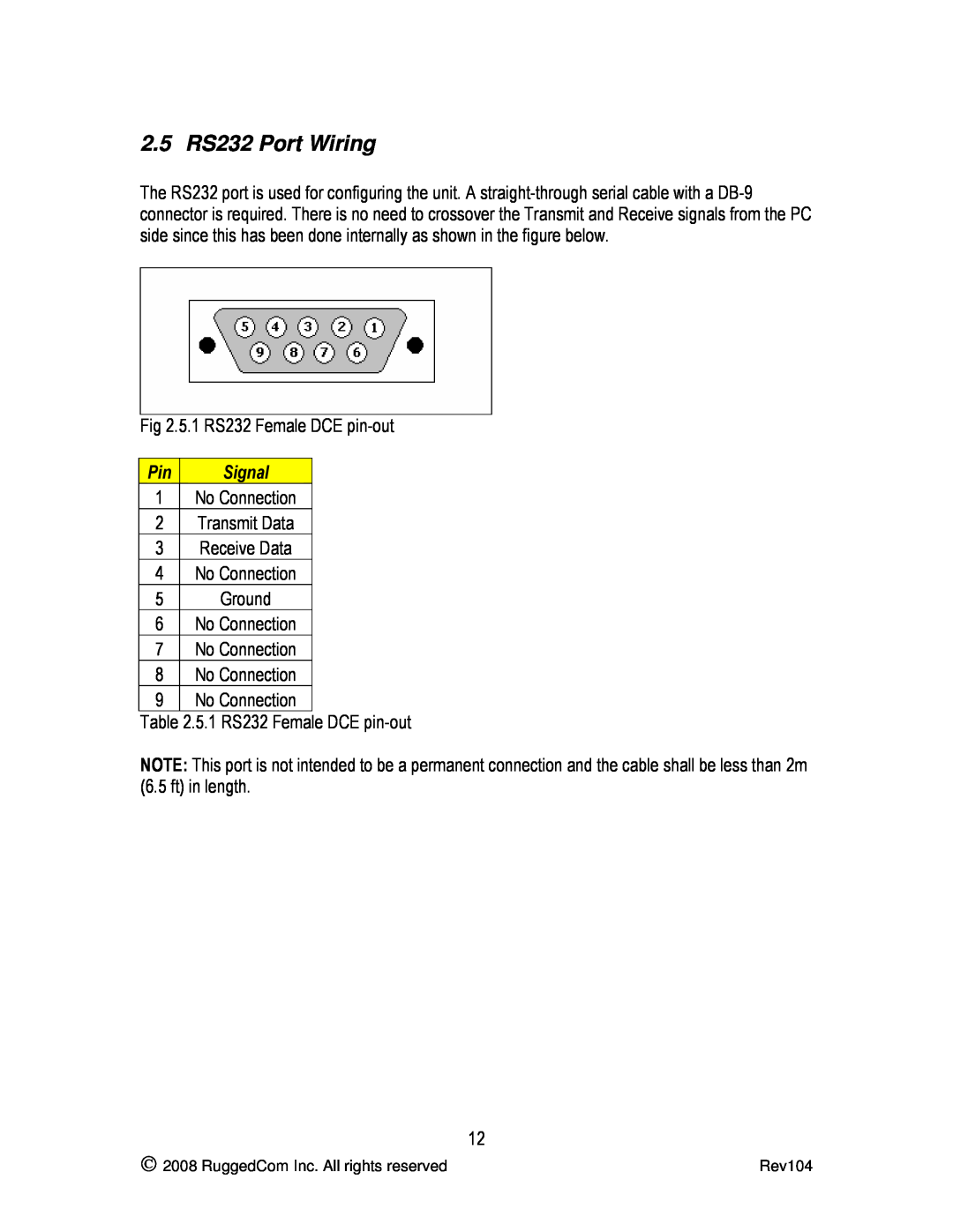 RuggedCom RS900G manual 2.5 RS232 Port Wiring 