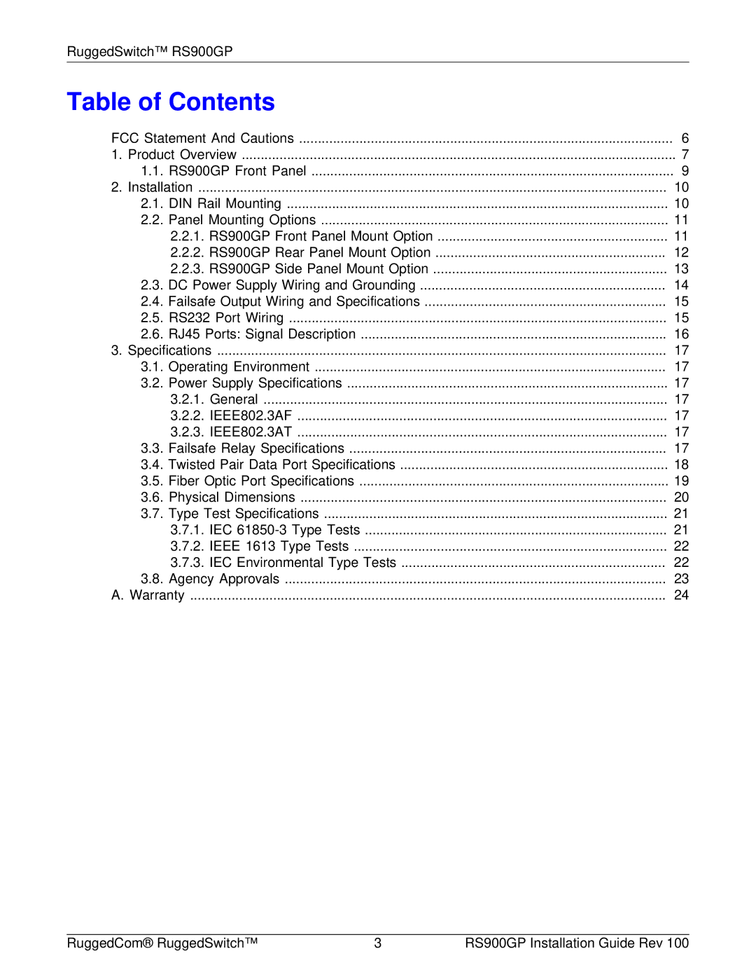 RuggedCom RS900GP manual Table of Contents 