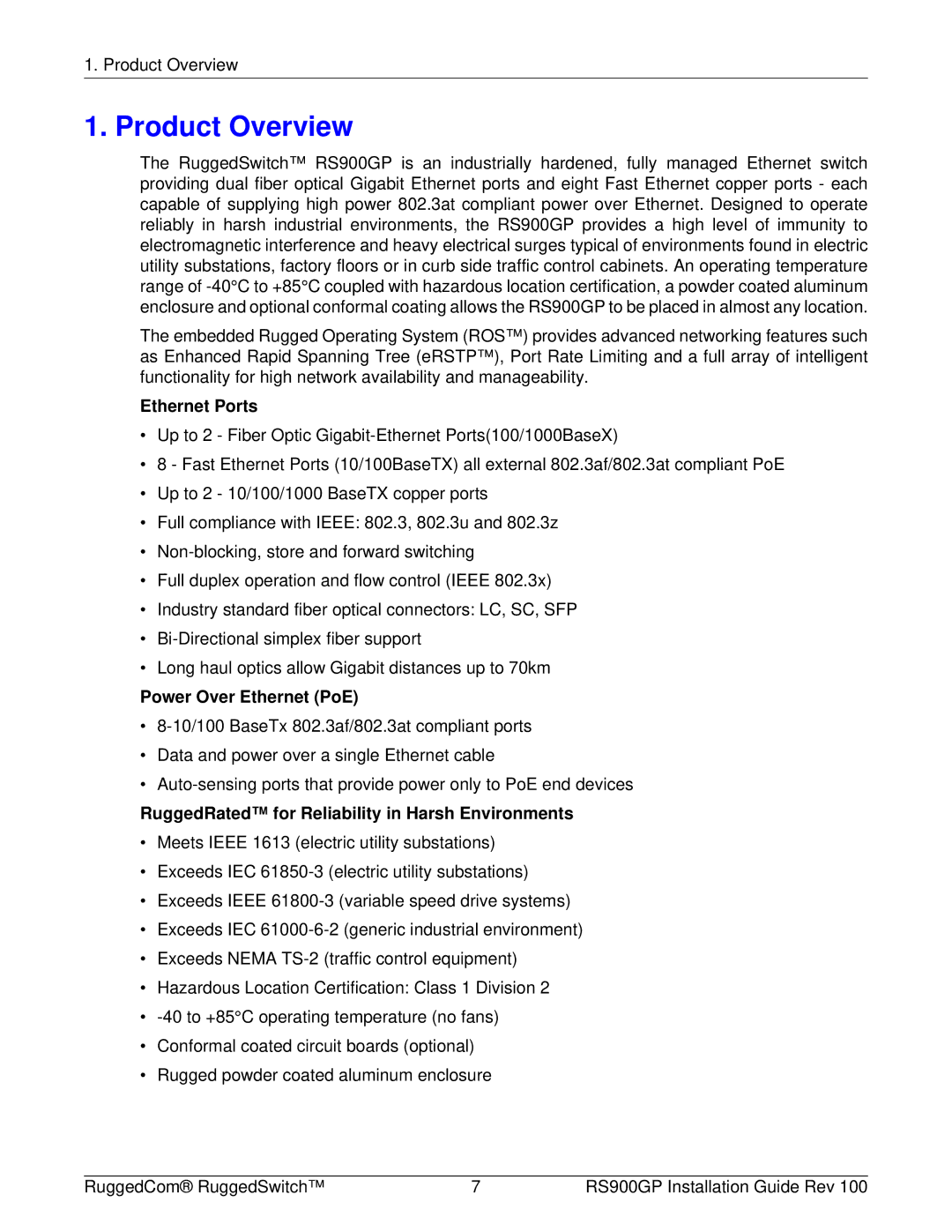 RuggedCom RS900GP manual Product Overview, Ethernet Ports 