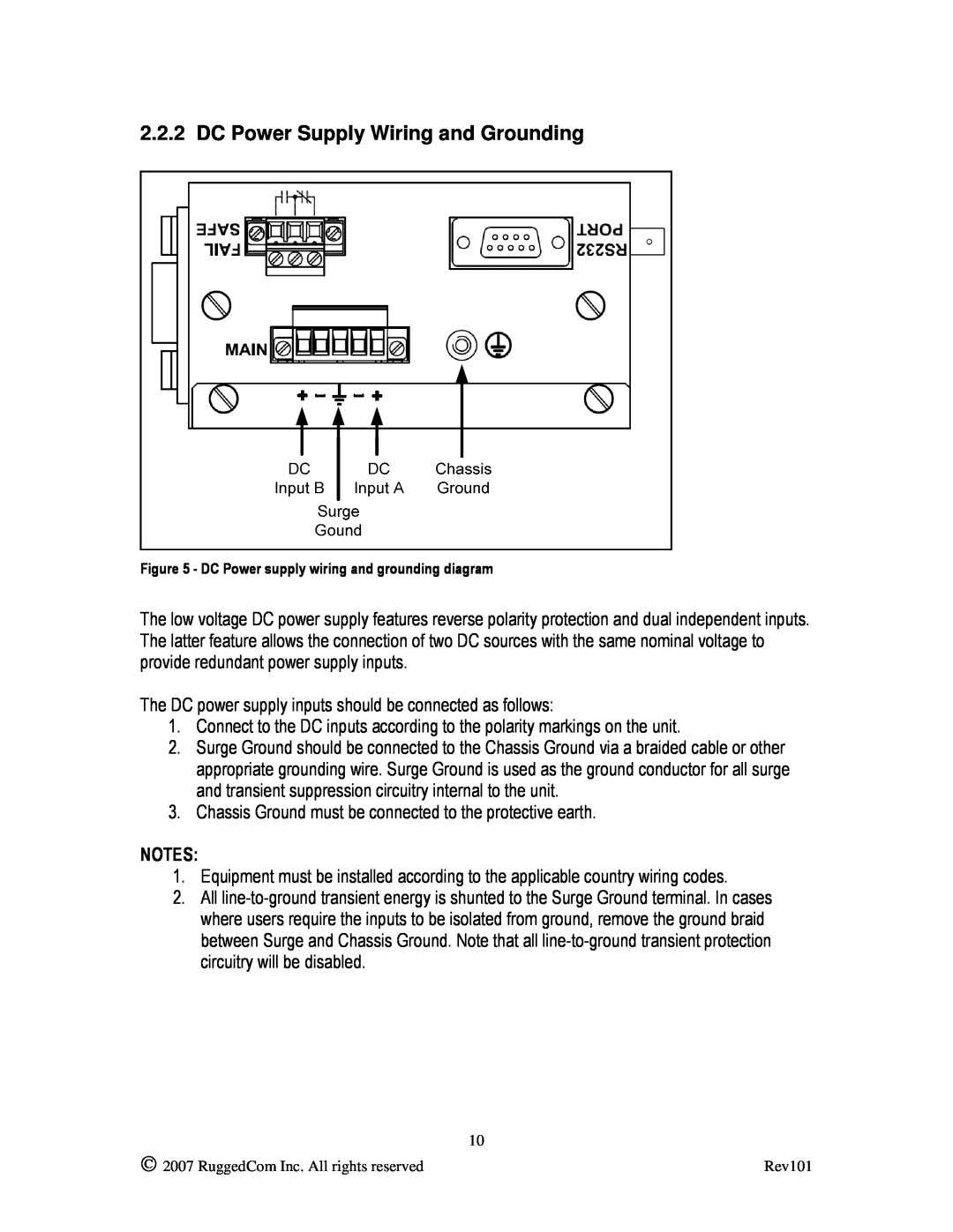 RuggedCom RS900L manual DC Power Supply Wiring and Grounding, DC Power supply wiring and grounding diagram 
