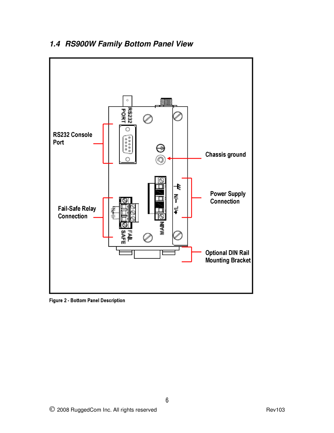 RuggedCom manual RS900W Family Bottom Panel View, Chassis ground 