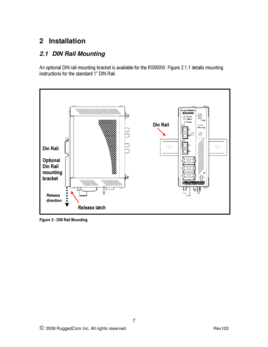 RuggedCom RS900W manual Installation, DIN Rail Mounting 