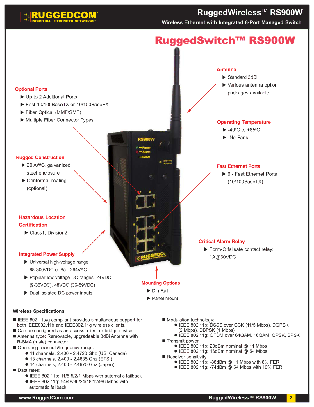 RuggedCom warranty RuggedSwitch RS900W, Optional Ports 