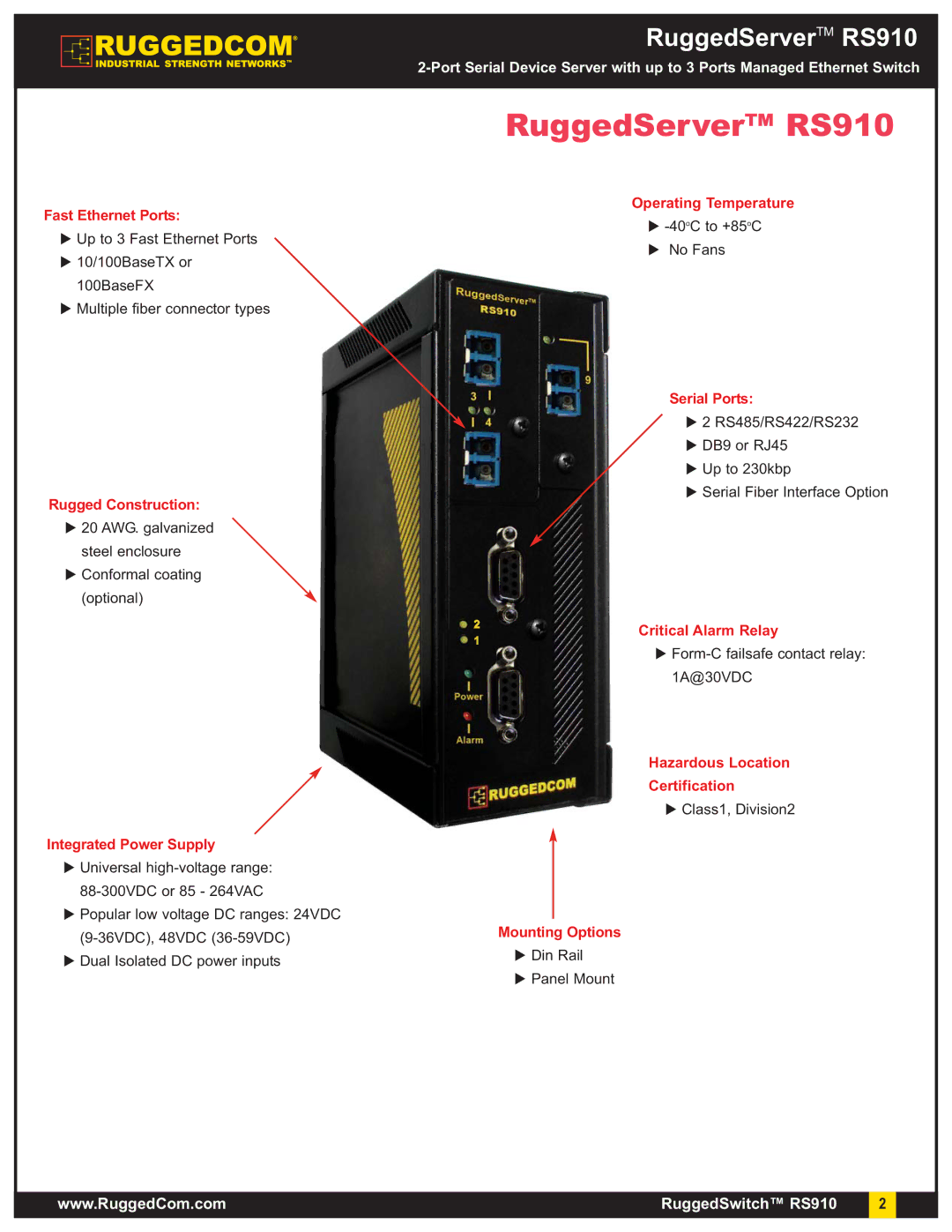 RuggedCom warranty RuggedServer RS910, Integrated Power Supply 