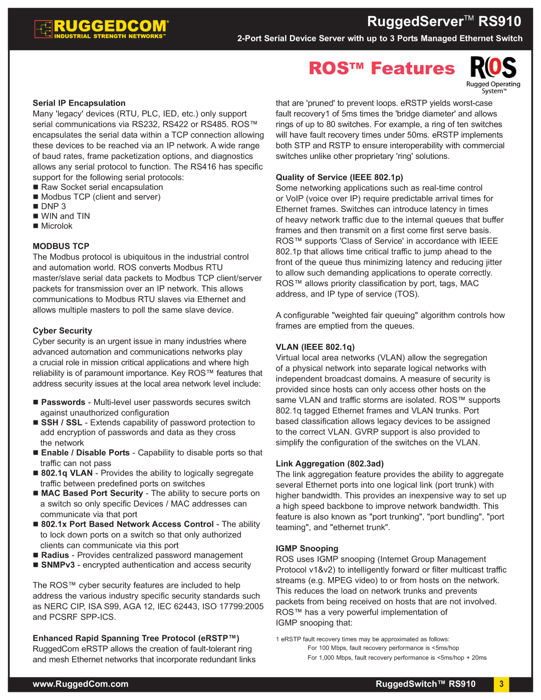 RuggedCom RS910 warranty Rostm Features 