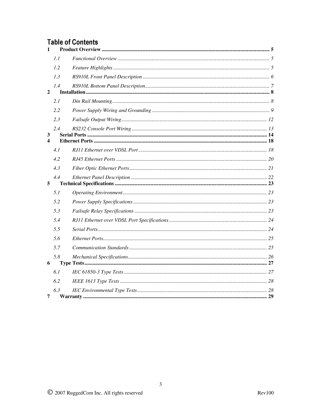 RuggedCom RS910L manual Table of Contents 