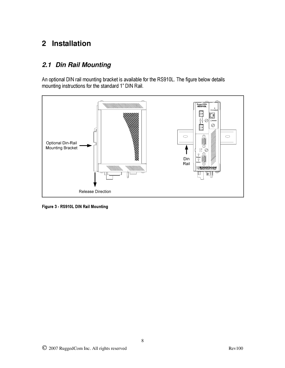 RuggedCom RS910L manual Installation, Din Rail Mounting 