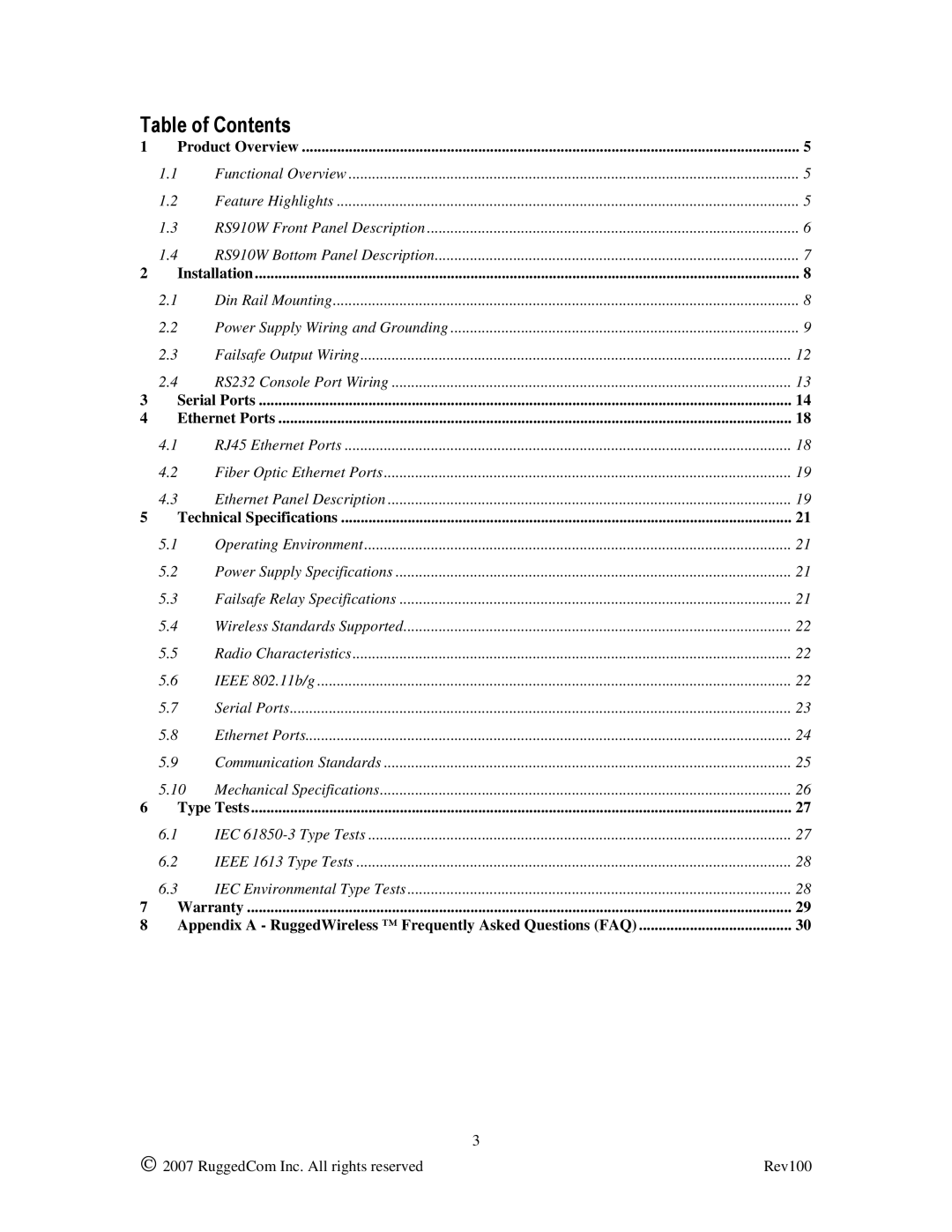 RuggedCom RS910W manual Table of Contents 