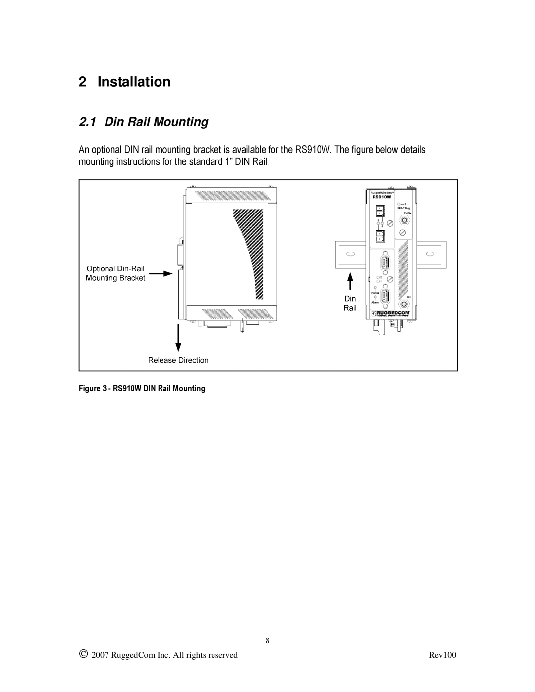 RuggedCom RS910W manual Installation, Din Rail Mounting 