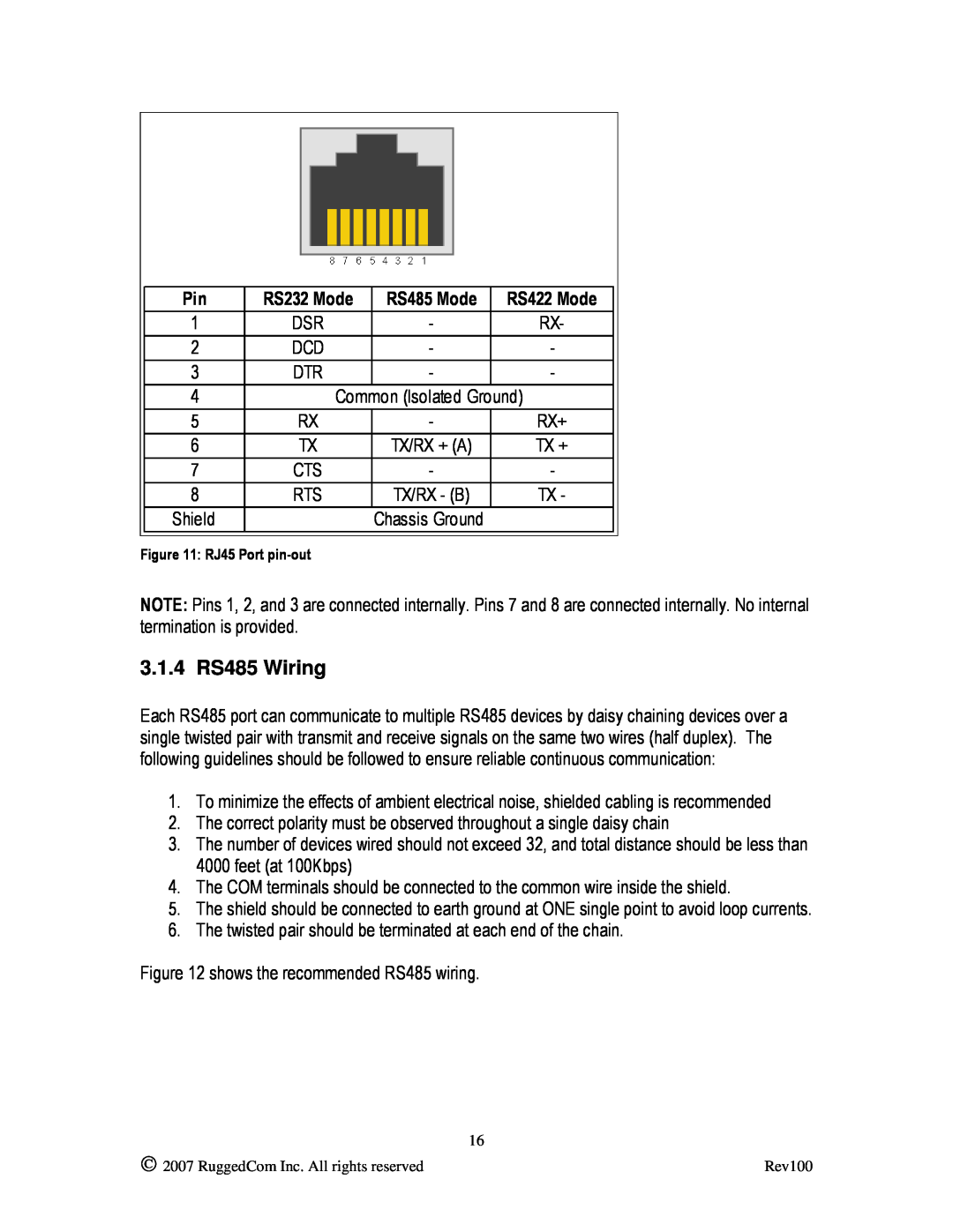 RuggedCom RS910W manual 3.1.4 RS485 Wiring 