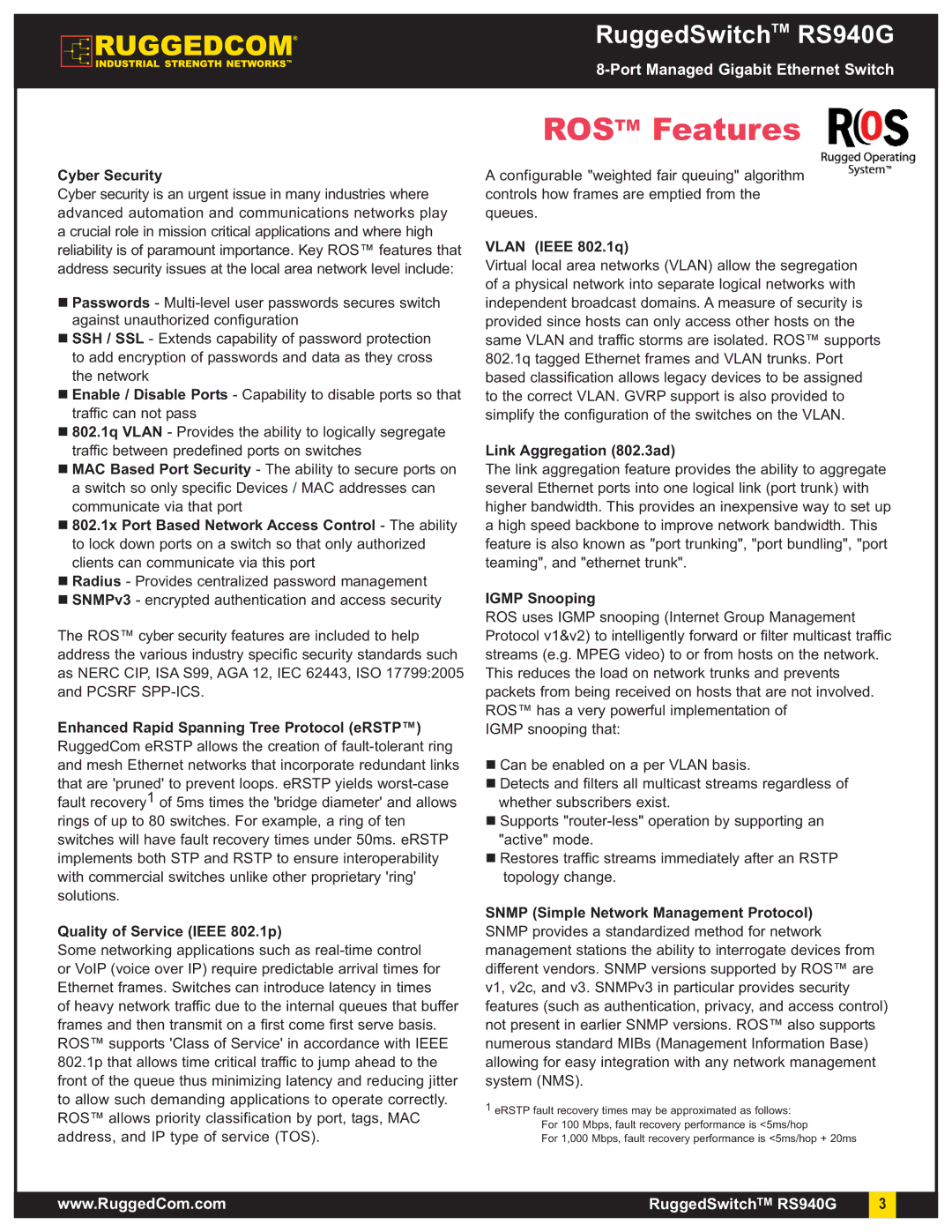 RuggedCom RS940G manual Rostm Features 