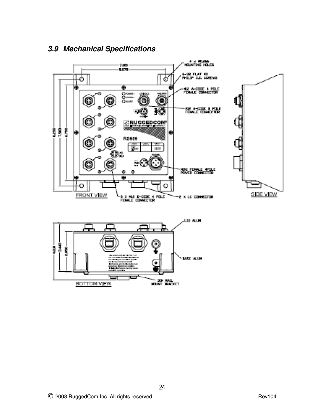 RuggedCom RS969 manual Mechanical Specifications 