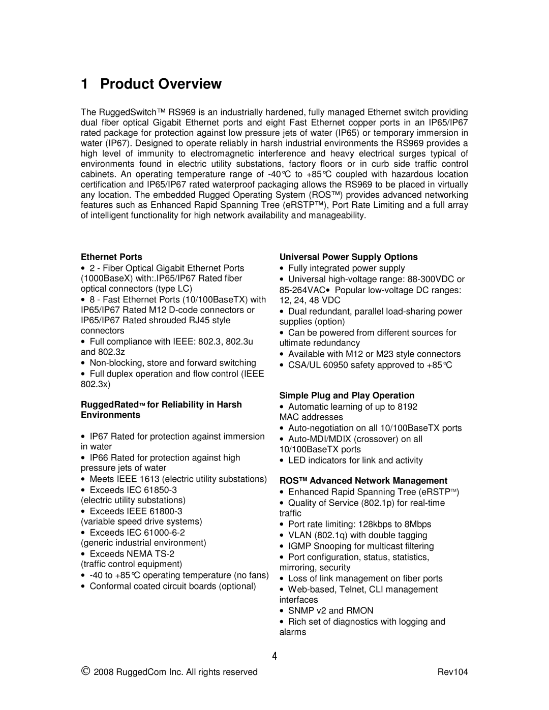 RuggedCom RS969 manual Product Overview, Ethernet Ports 