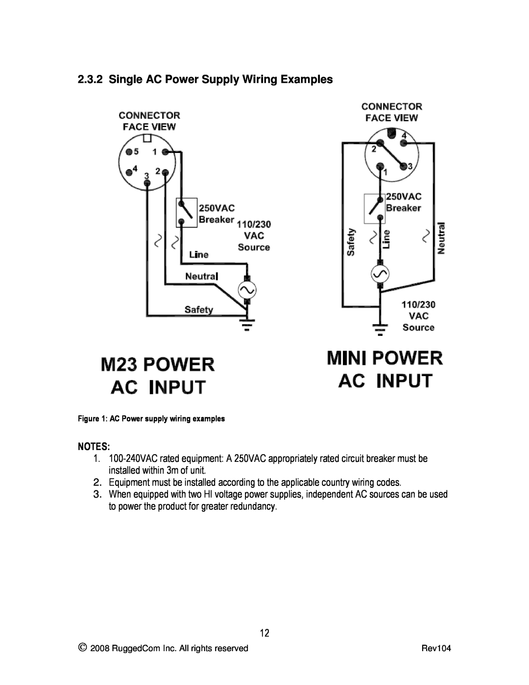 RuggedCom RS969 manual Single AC Power Supply Wiring Examples 