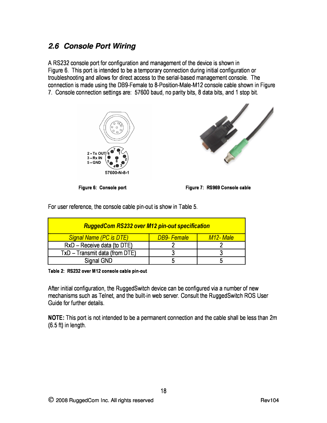 RuggedCom RS969 manual Console Port Wiring 