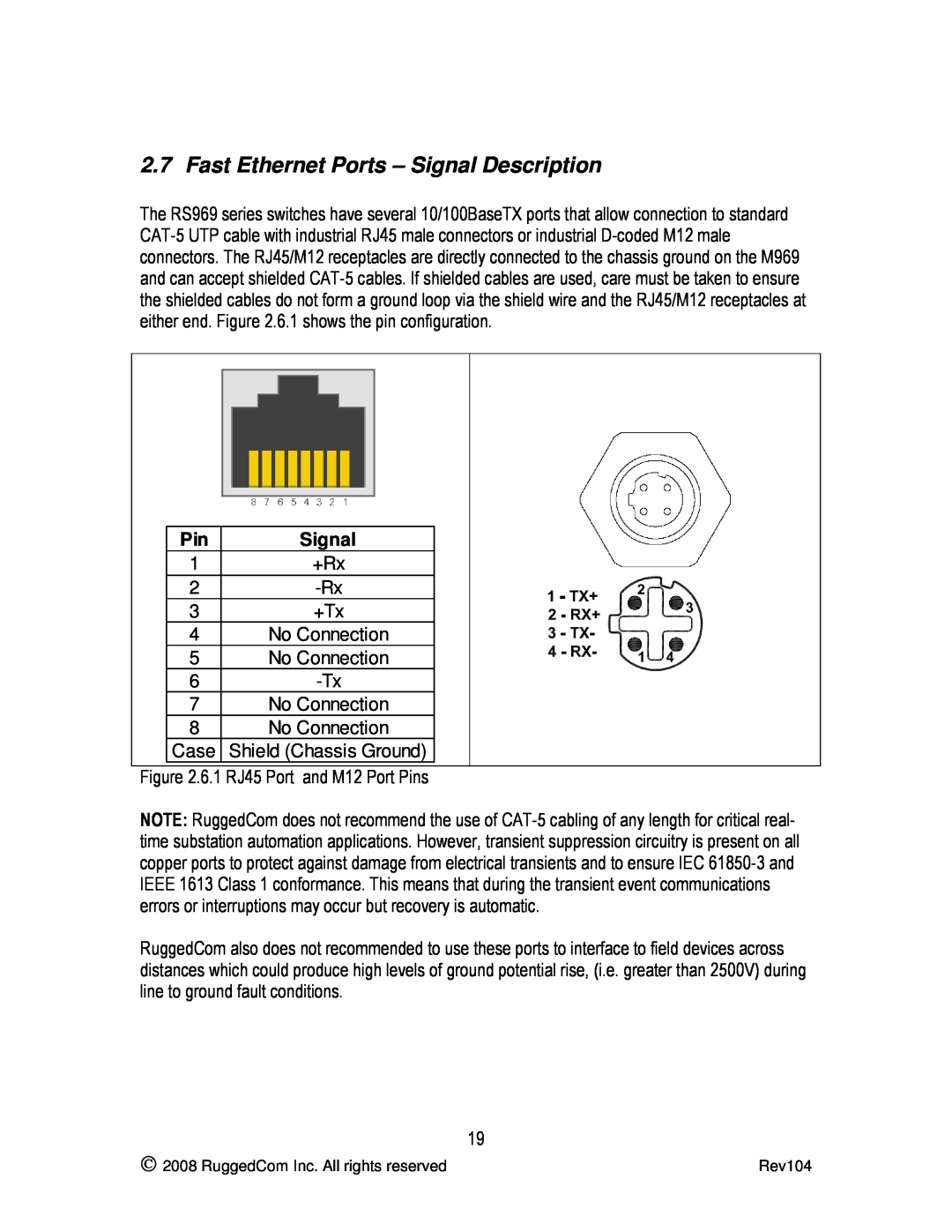 RuggedCom RS969 manual Fast Ethernet Ports - Signal Description 