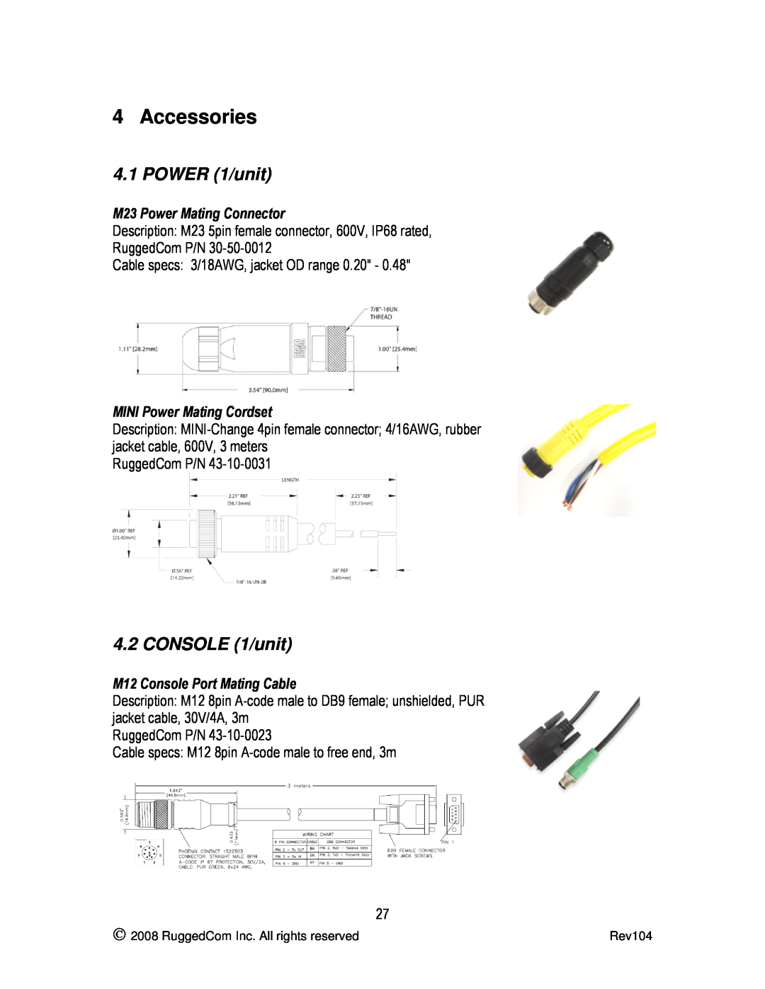 RuggedCom RS969 manual Accessories, POWER 1/unit, CONSOLE 1/unit 