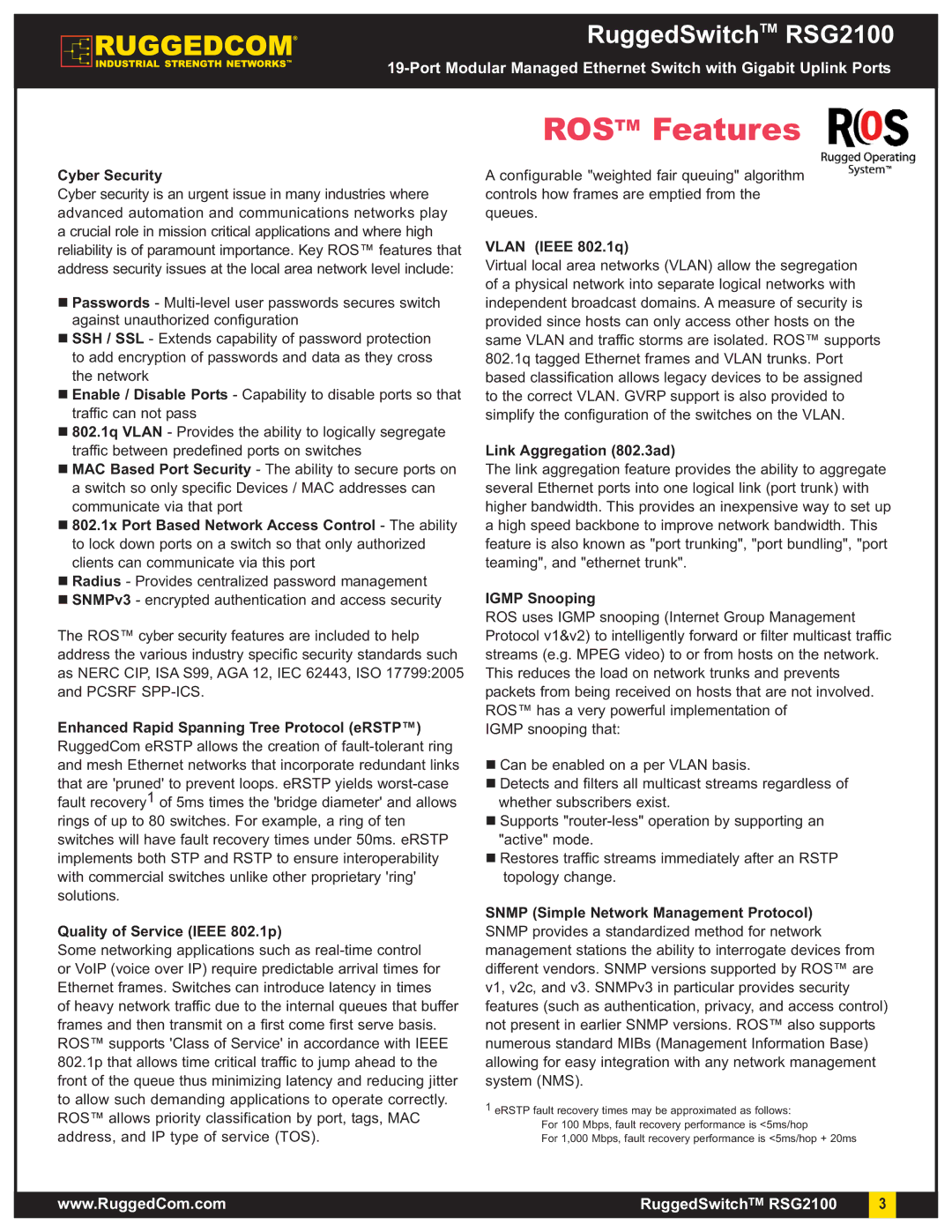 RuggedCom RSG2100 manual Rostm Features 