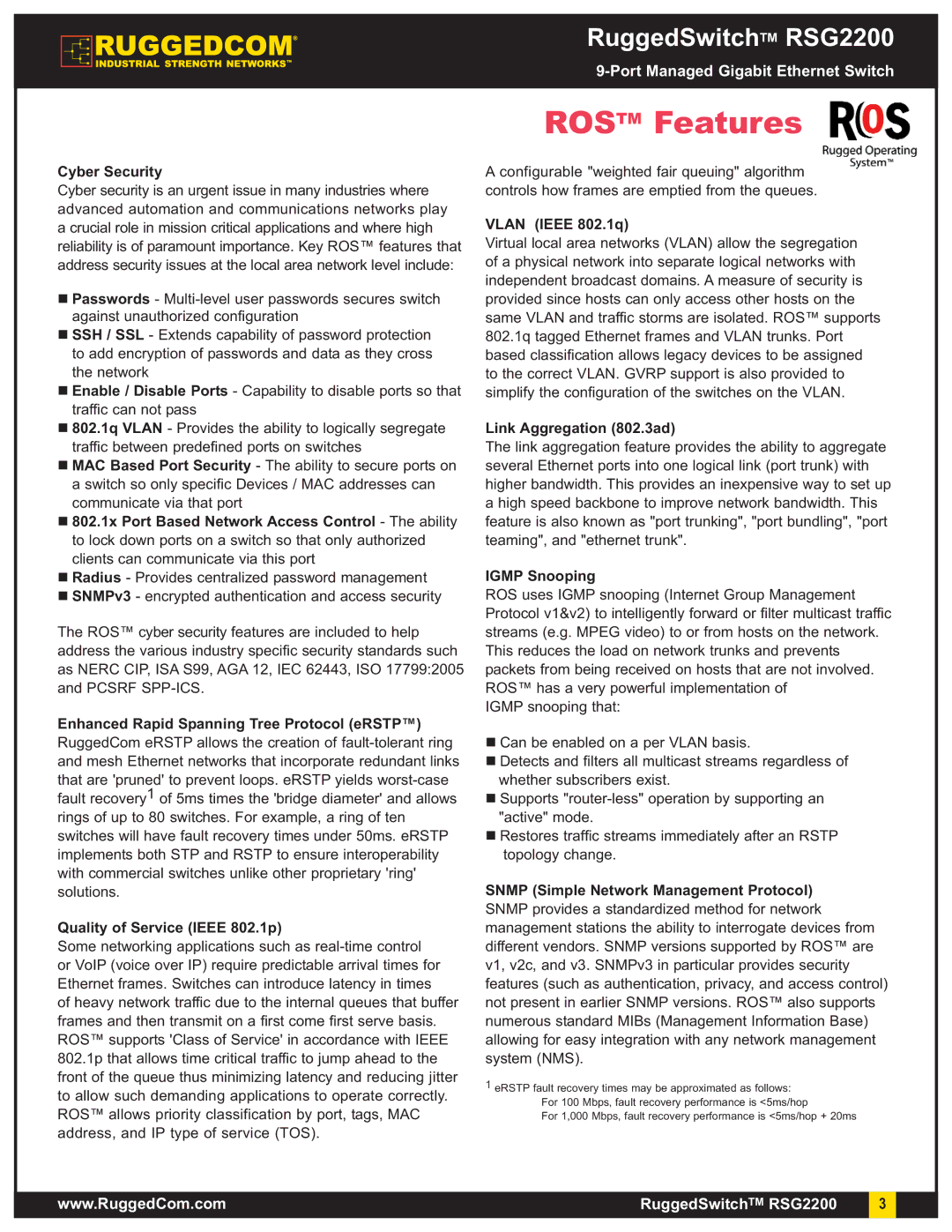 RuggedCom RSG2200 manual Rostm Features 