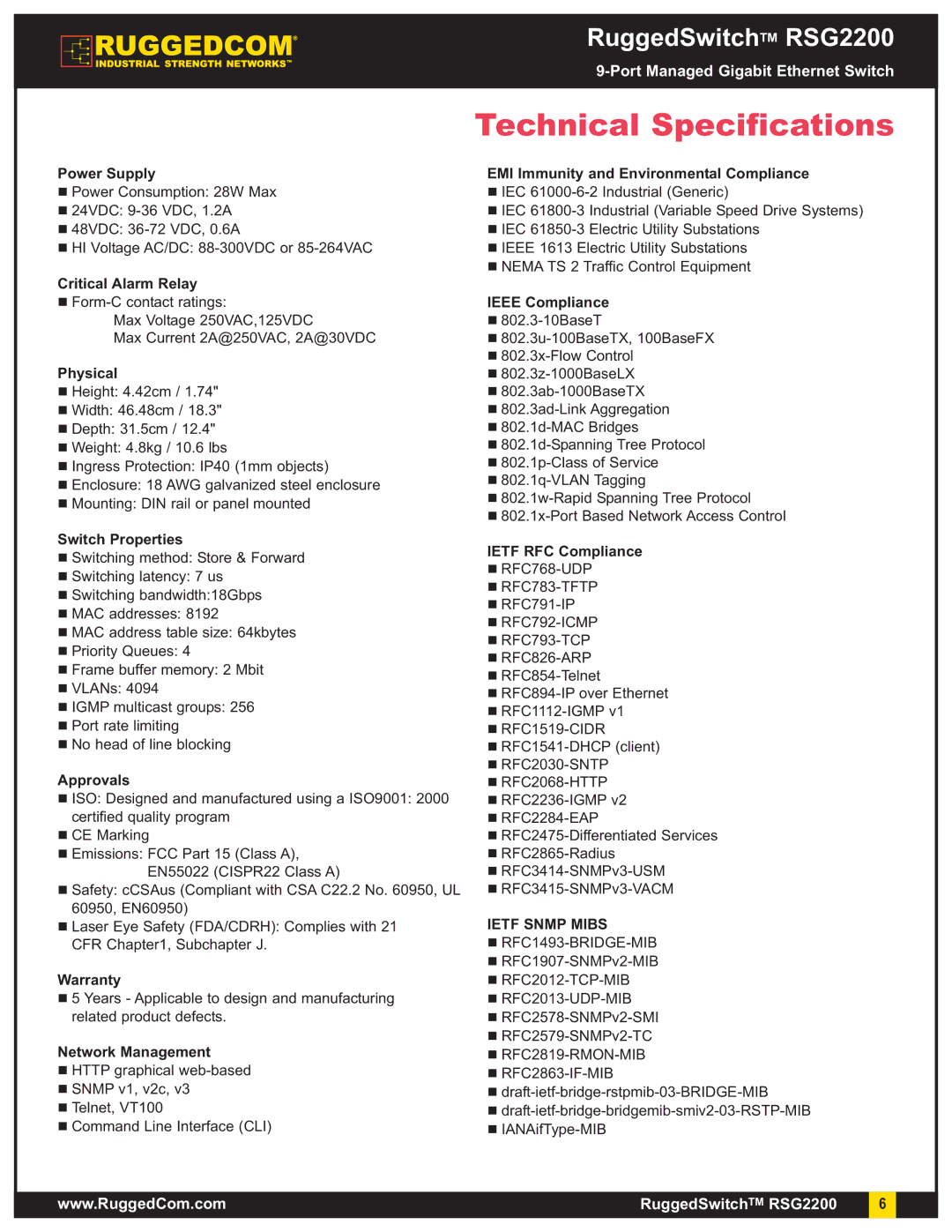 RuggedCom RSG2200 manual Technical Specifications 