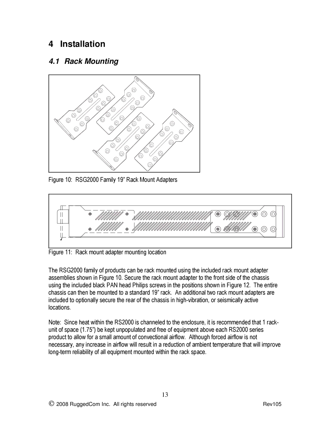 RuggedCom RSG2200 manual Installation, Rack Mounting 