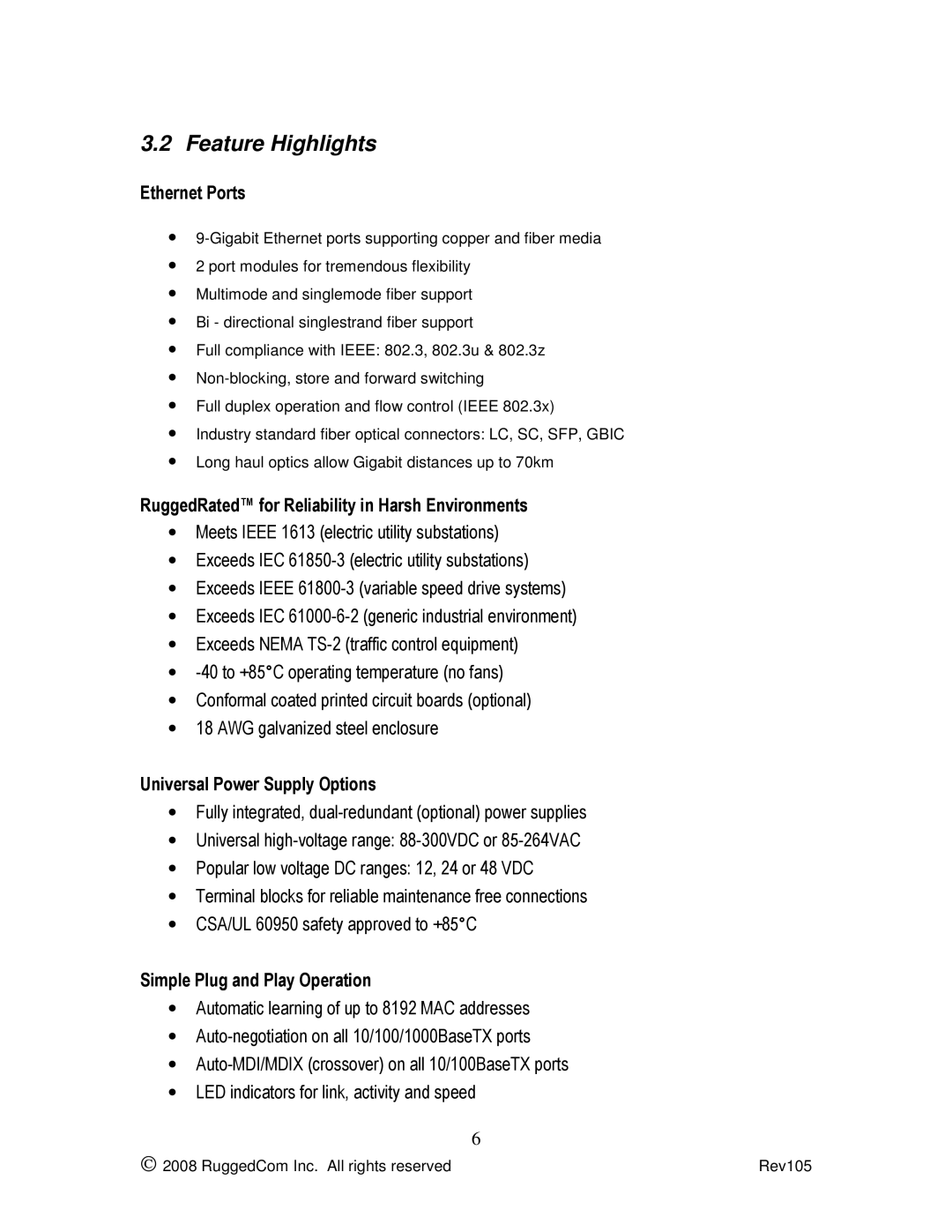 RuggedCom RSG2200 manual Feature Highlights, Ethernet Ports 