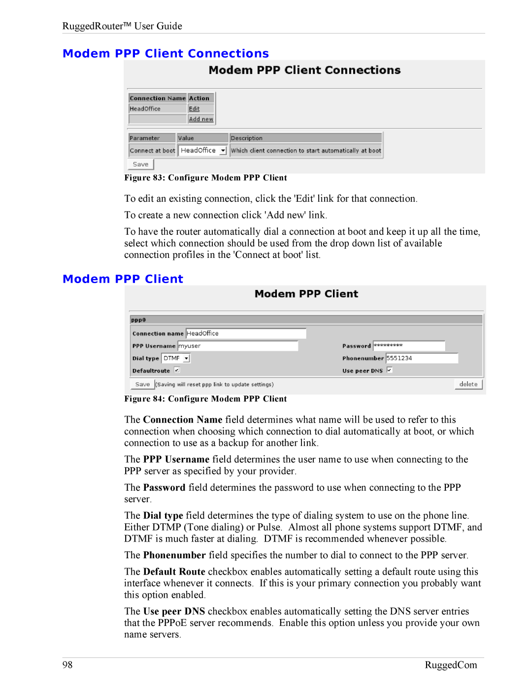 RuggedCom RX1000, RX1100 manual Modem PPP Client Connections 