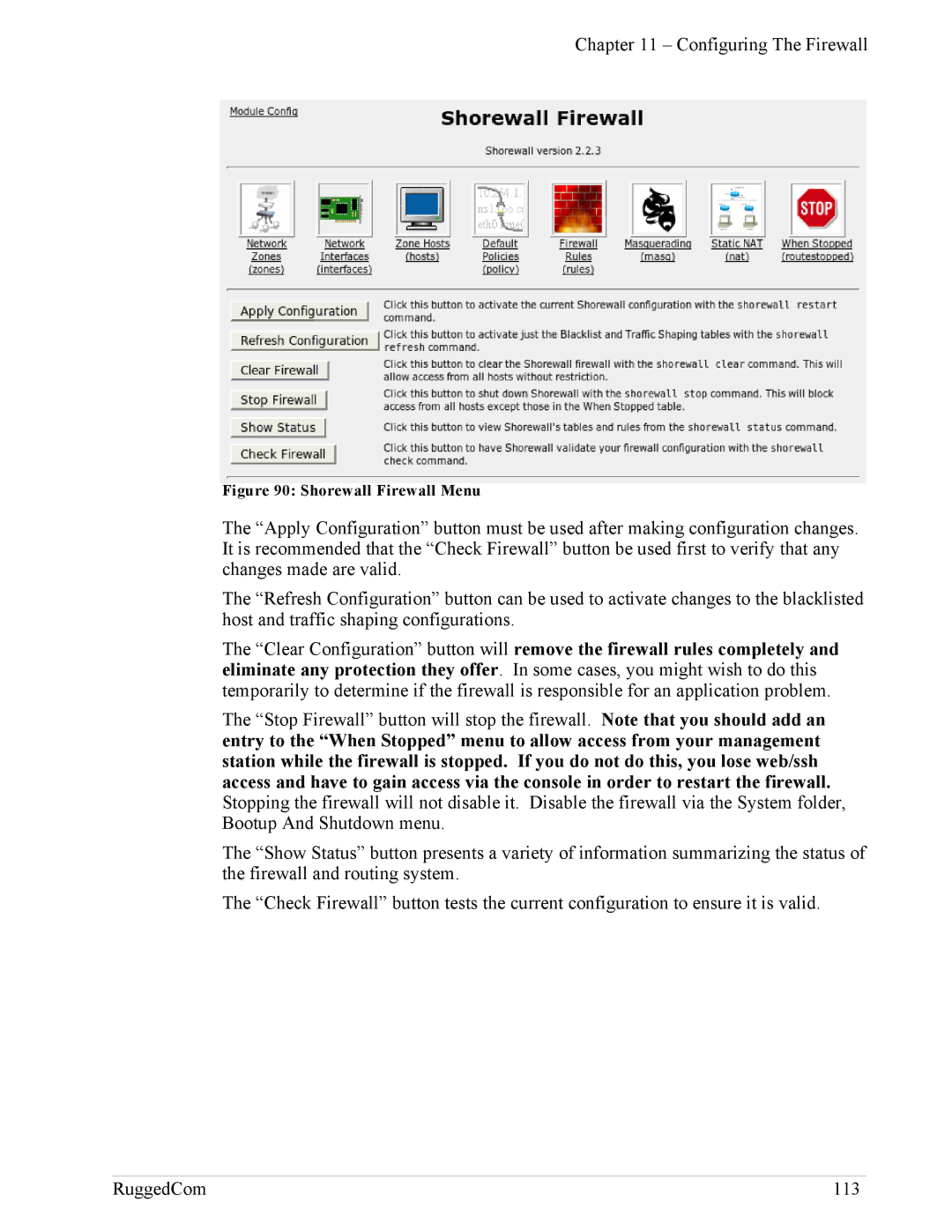 RuggedCom RX1100, RX1000 manual Shorewall Firewall Menu 