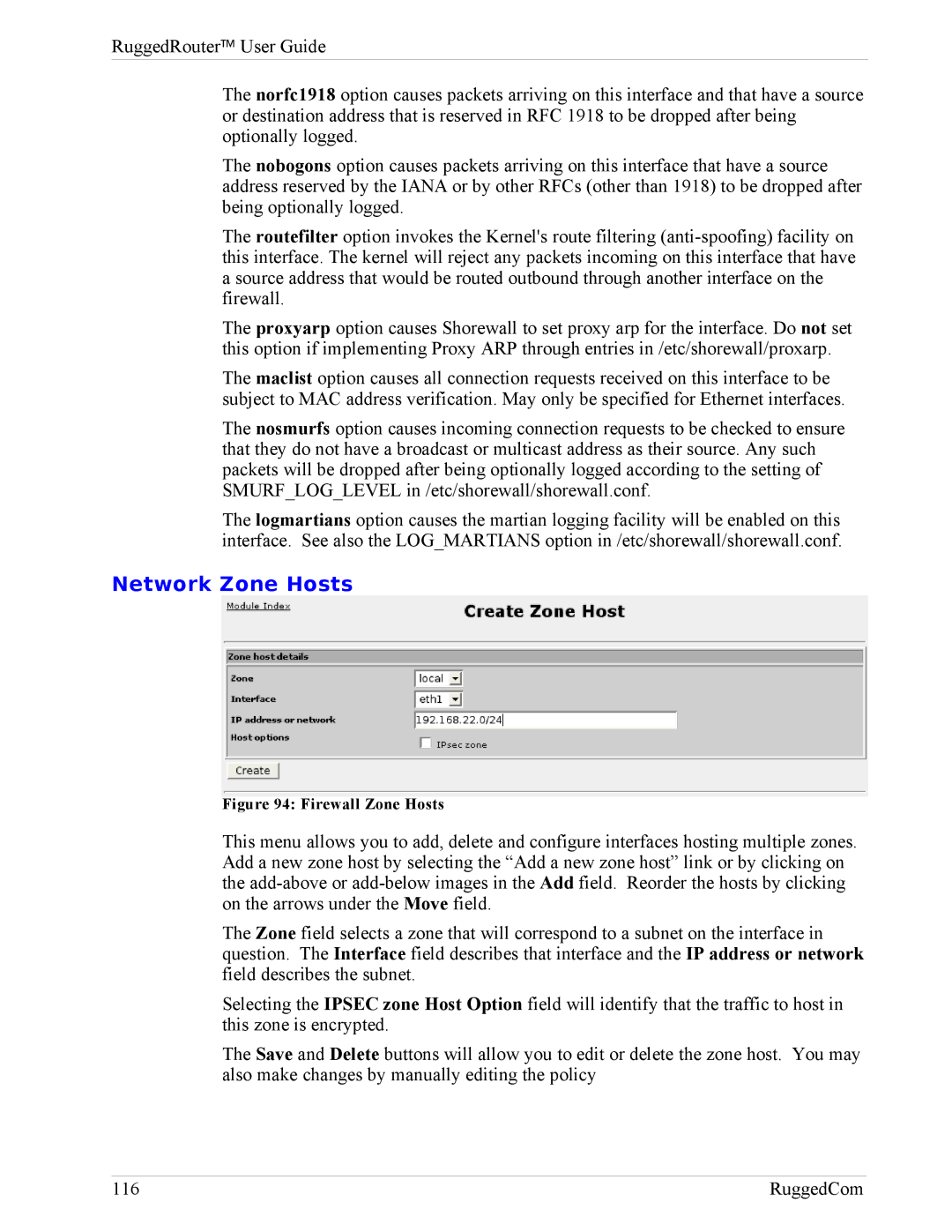 RuggedCom RX1000, RX1100 manual Network Zone Hosts, Firewall Zone Hosts 