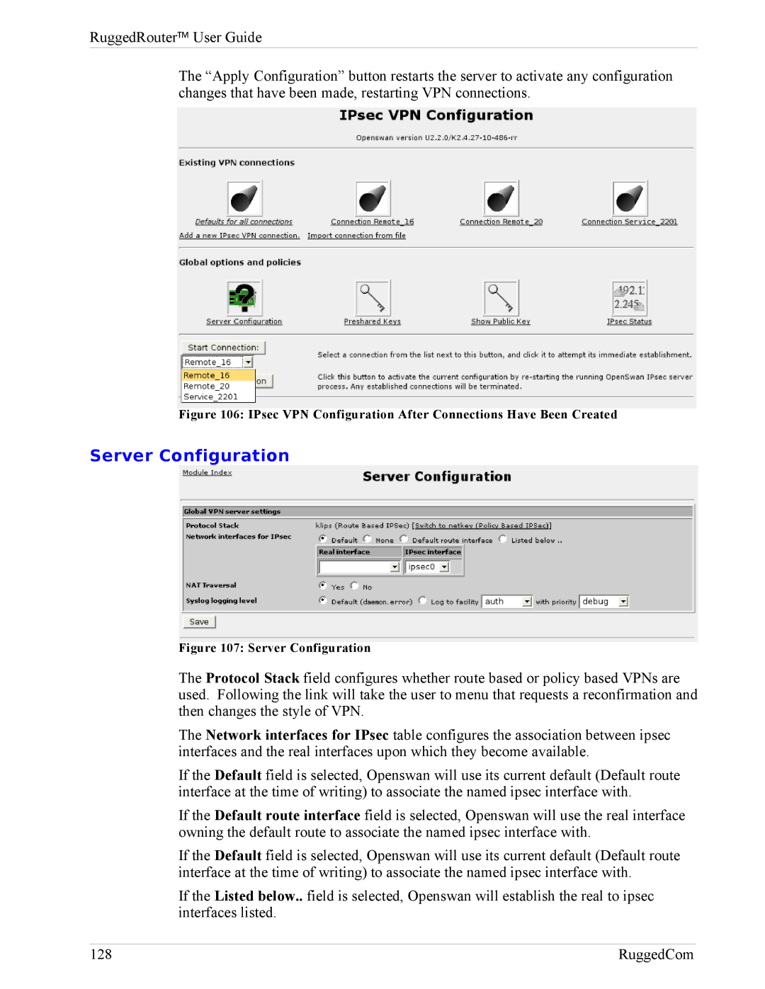 RuggedCom RX1000, RX1100 manual Server Configuration, IPsec VPN Configuration After Connections Have Been Created 