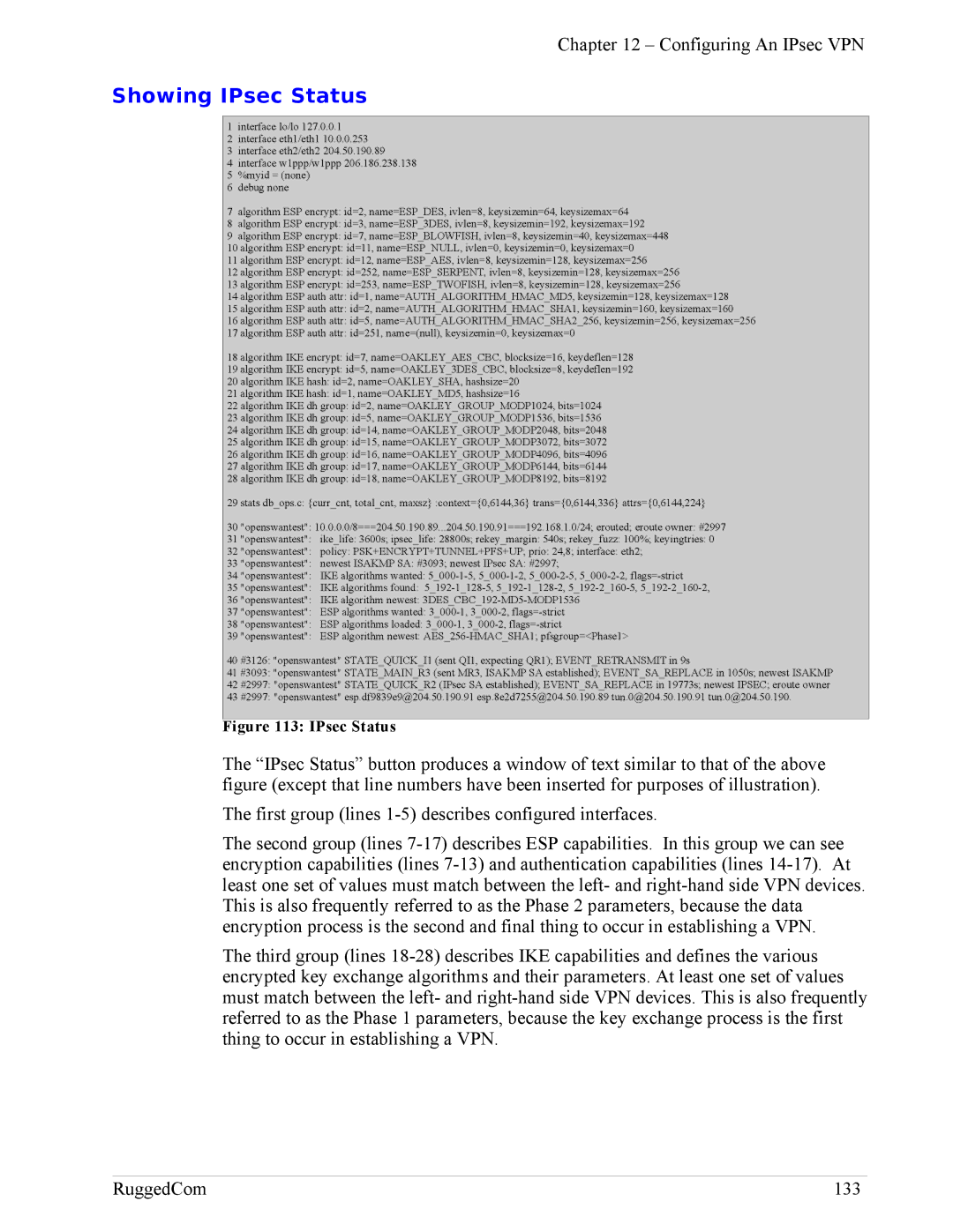 RuggedCom RX1100, RX1000 manual Showing IPsec Status 