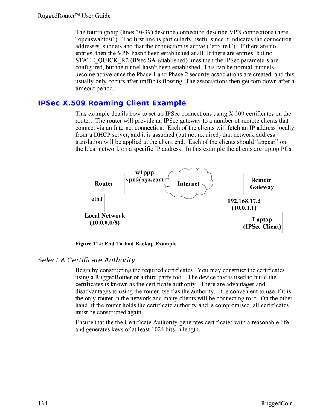 RuggedCom RX1000, RX1100 manual IPSec X.509 Roaming Client Example, Select a Certificate Authority 