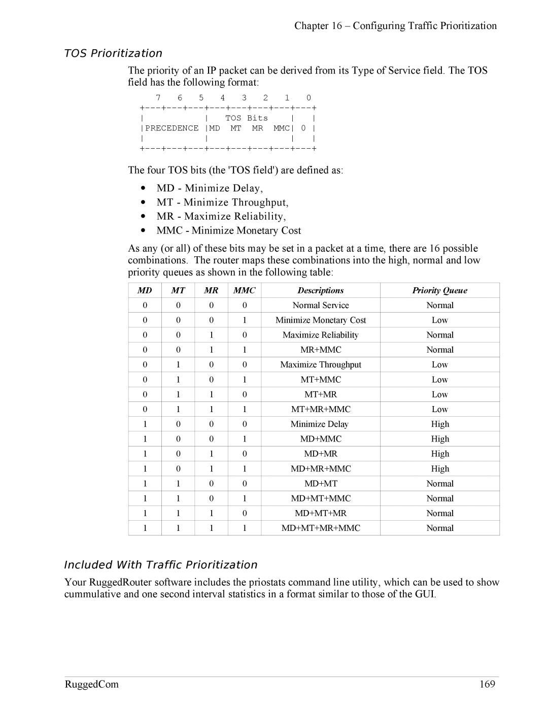 RuggedCom RX1100, RX1000 manual TOS Prioritization, Included With Traffic Prioritization 