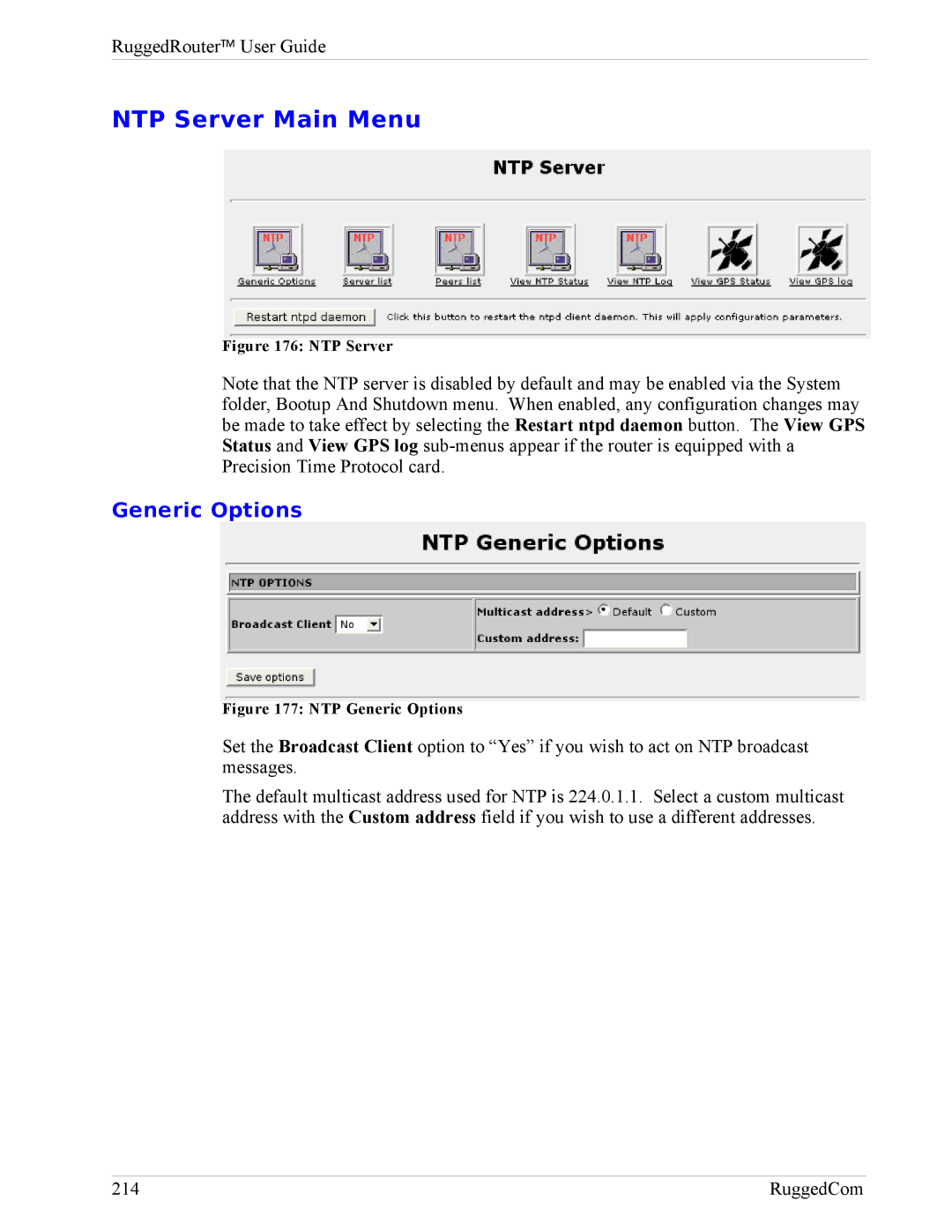 RuggedCom RX1000, RX1100 manual NTP Server Main Menu, Generic Options 