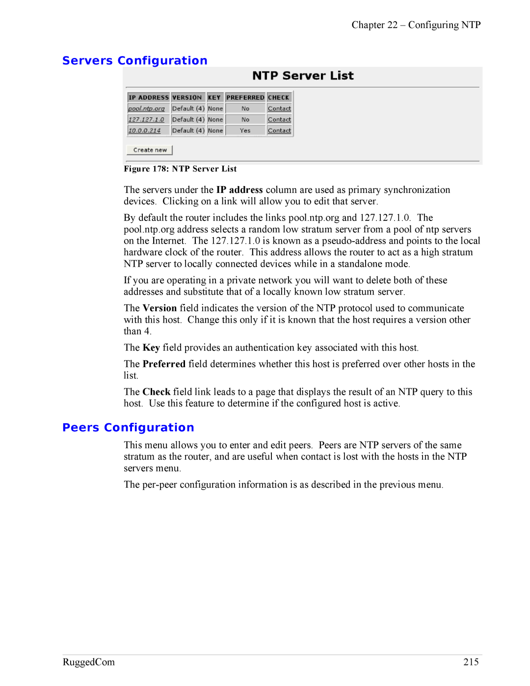 RuggedCom RX1100, RX1000 manual Servers Configuration, Peers Configuration 